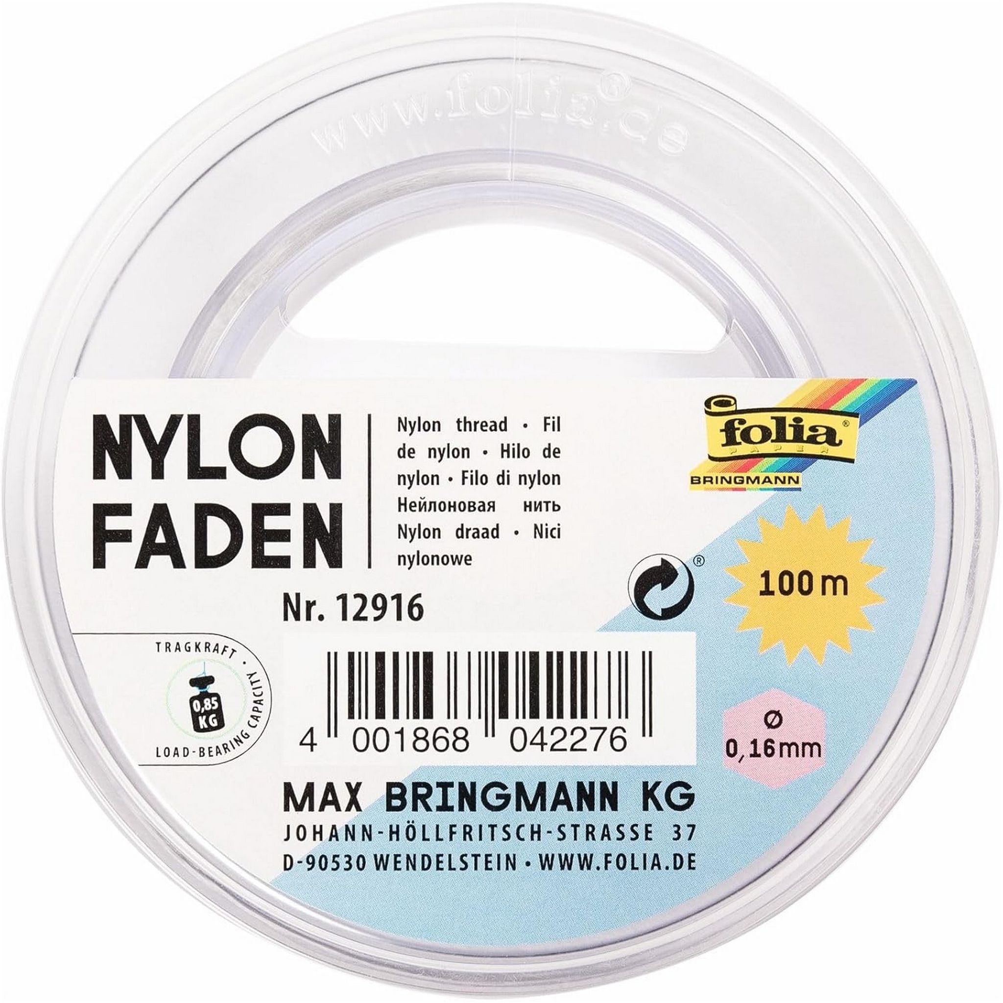 FOLIA Nylonfaden auf Spule 100m 0,16mm