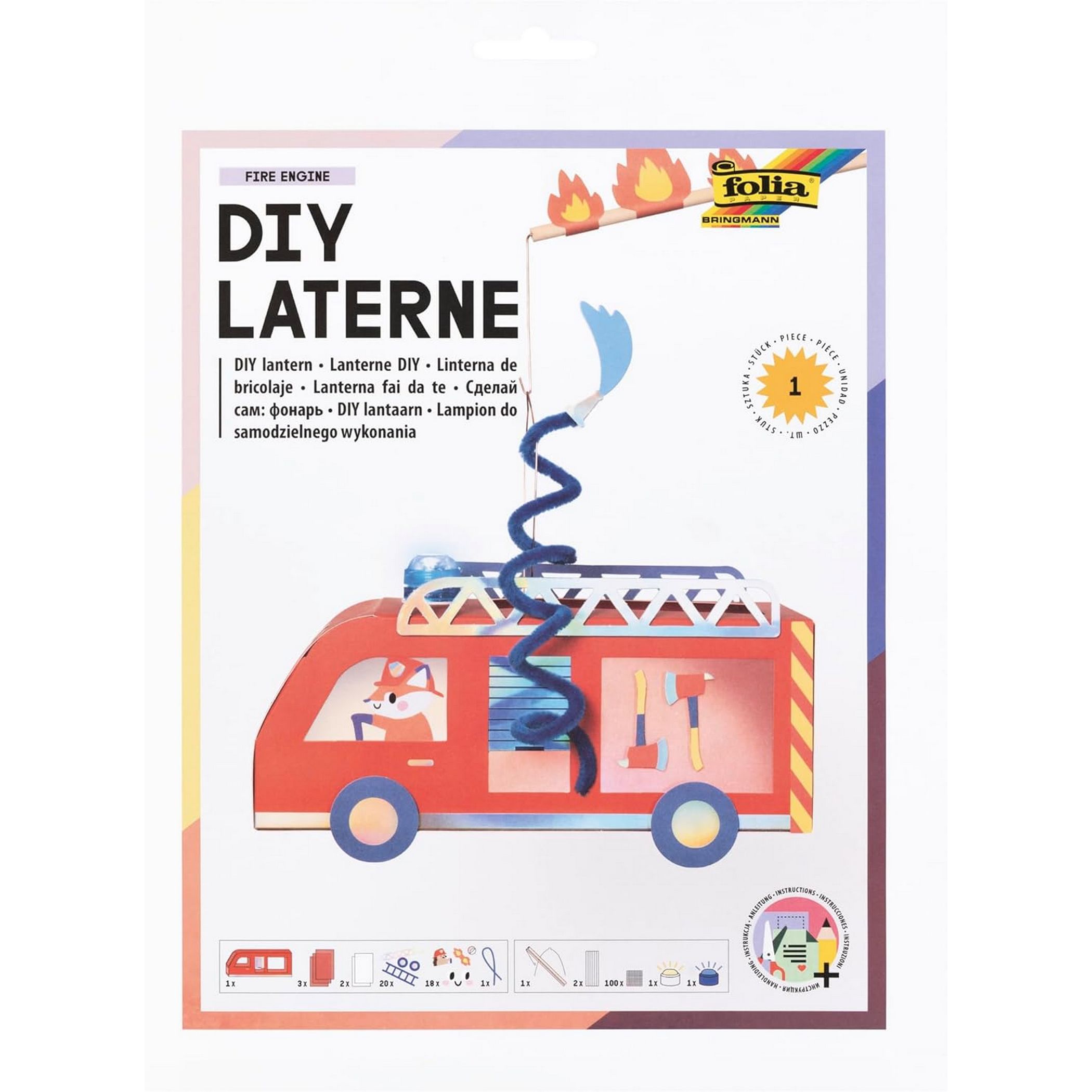folia Laternen-Bastelset FEUERWEHR mit Laternenstab 2x L...
