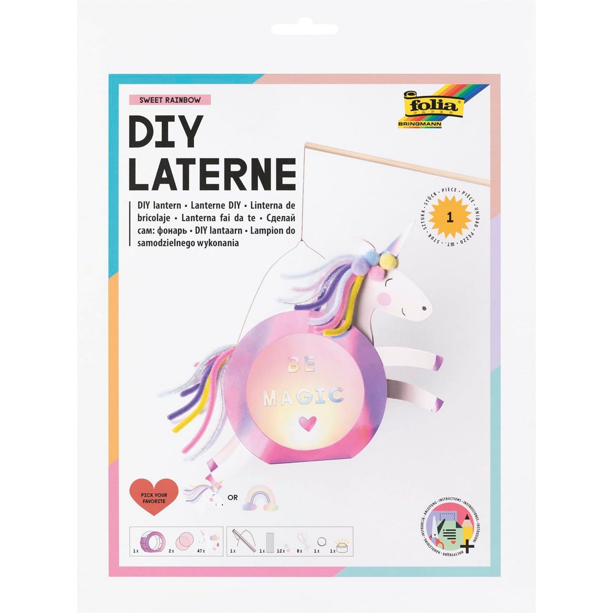 folia Laternen-Bastelset SWEET RAINBOW (Einhorn oder Reg...
