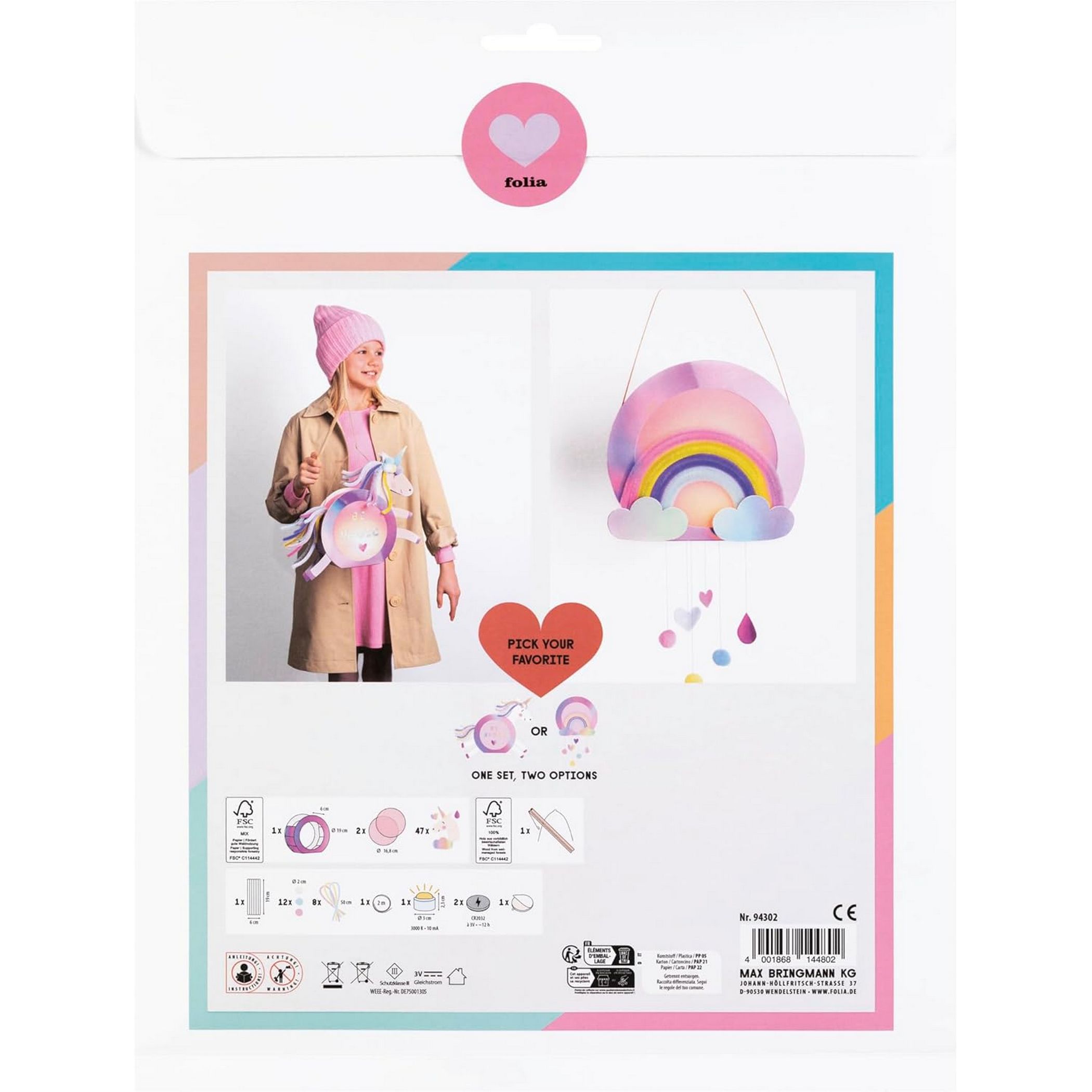 folia Laternen-Bastelset SWEET RAINBOW (Einhorn oder Reg...