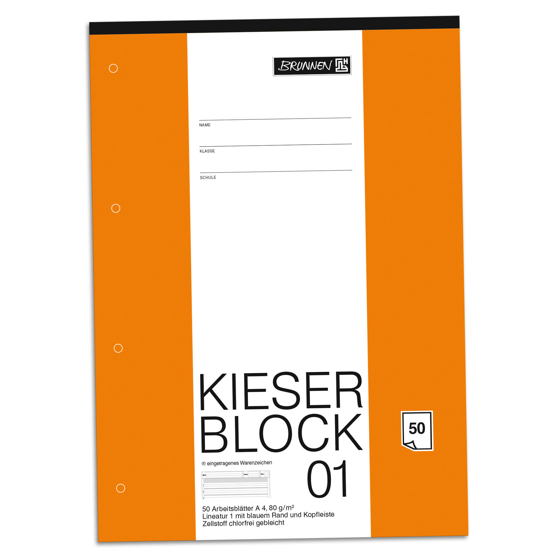 BRUNNEN Kieserblock 01 Lineatur 1 liniert A4 50 Blatt ge...