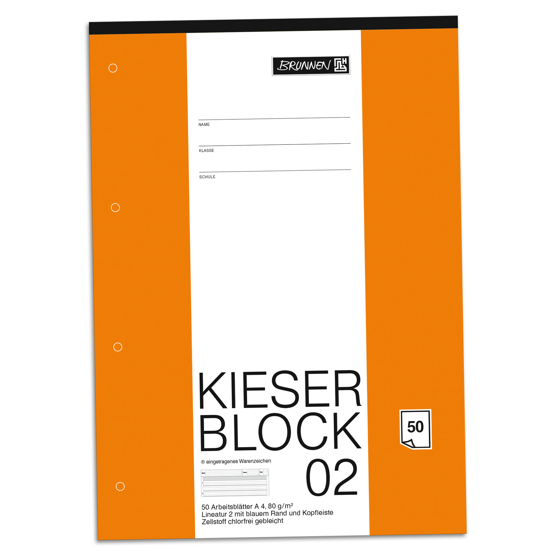 BRUNNEN Kieserblock 02 Lineatur 2 liniert A4 50 Blatt ge...