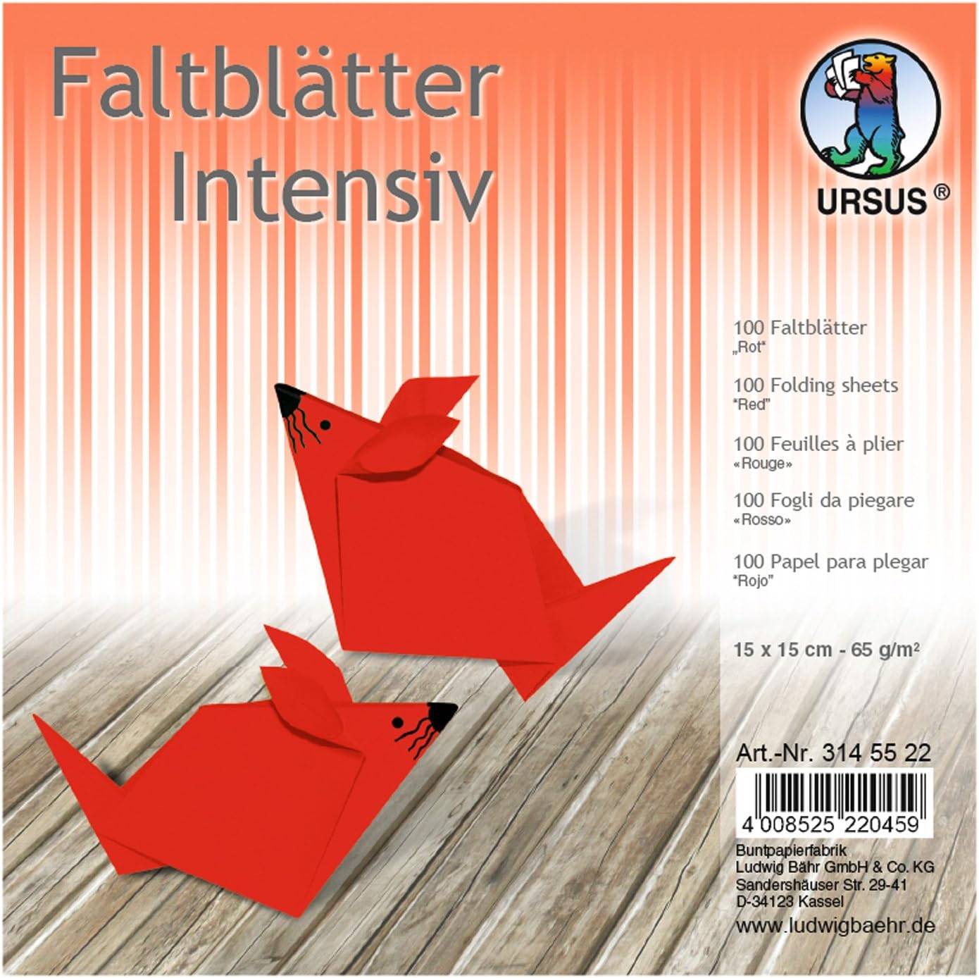 URSUS Faltbl�tter Intensiv Universal 15x15cm 100 Blatt ROT
