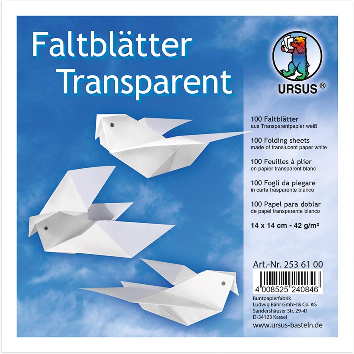 URSUS Faltbl�tter Transparent Universal 14x14cm 100 Blat...