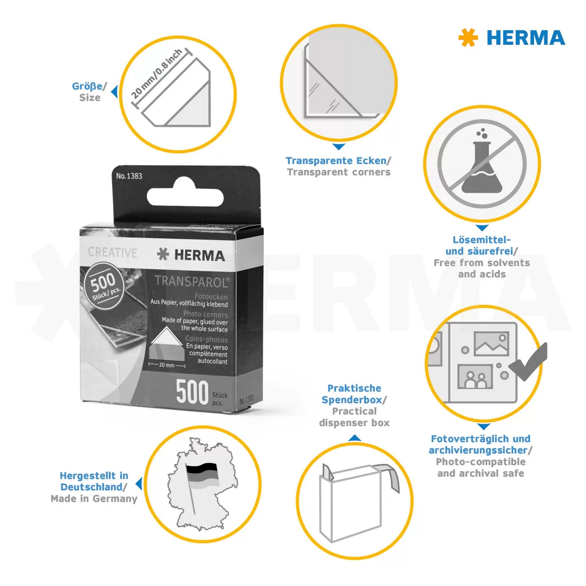 HERMA 500 St�ck Fotoecken Transparol Spenderbox glasklar...