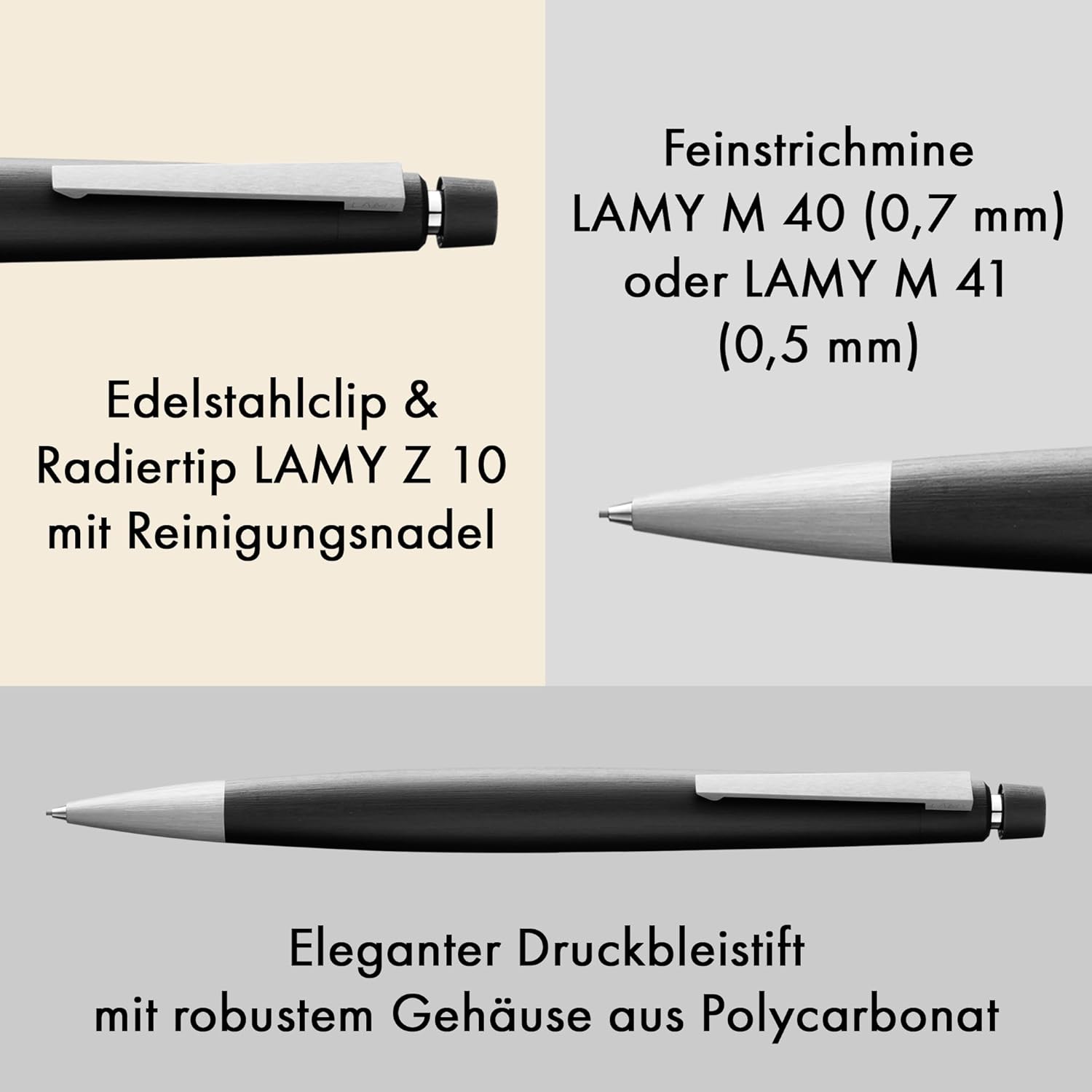 LAMY Druckbleistift 2000 Strichbreite 0,7mm Mine M40 und...