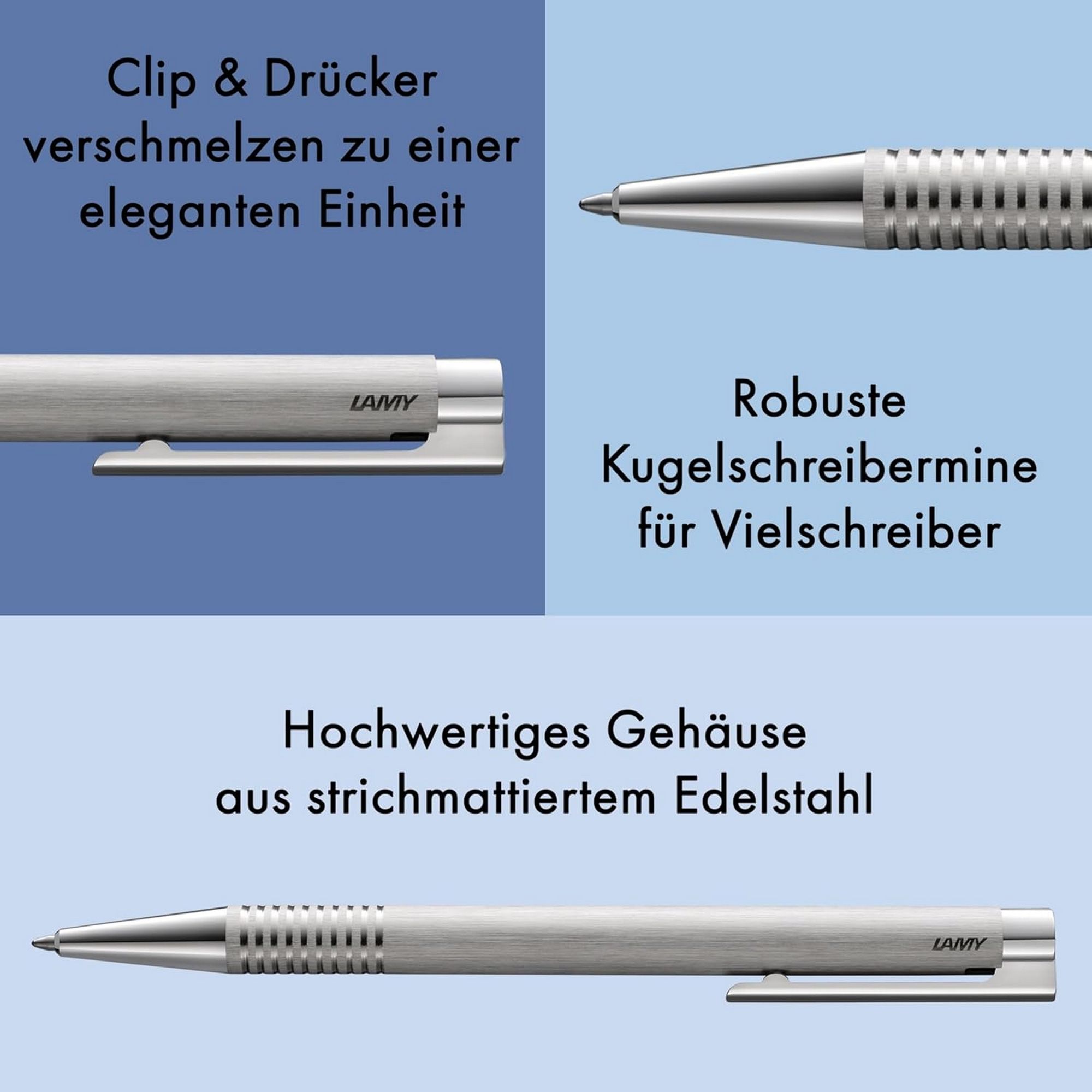 LAMY logo brushed Kugelschreiber Edelstahl Gro�raummine ...