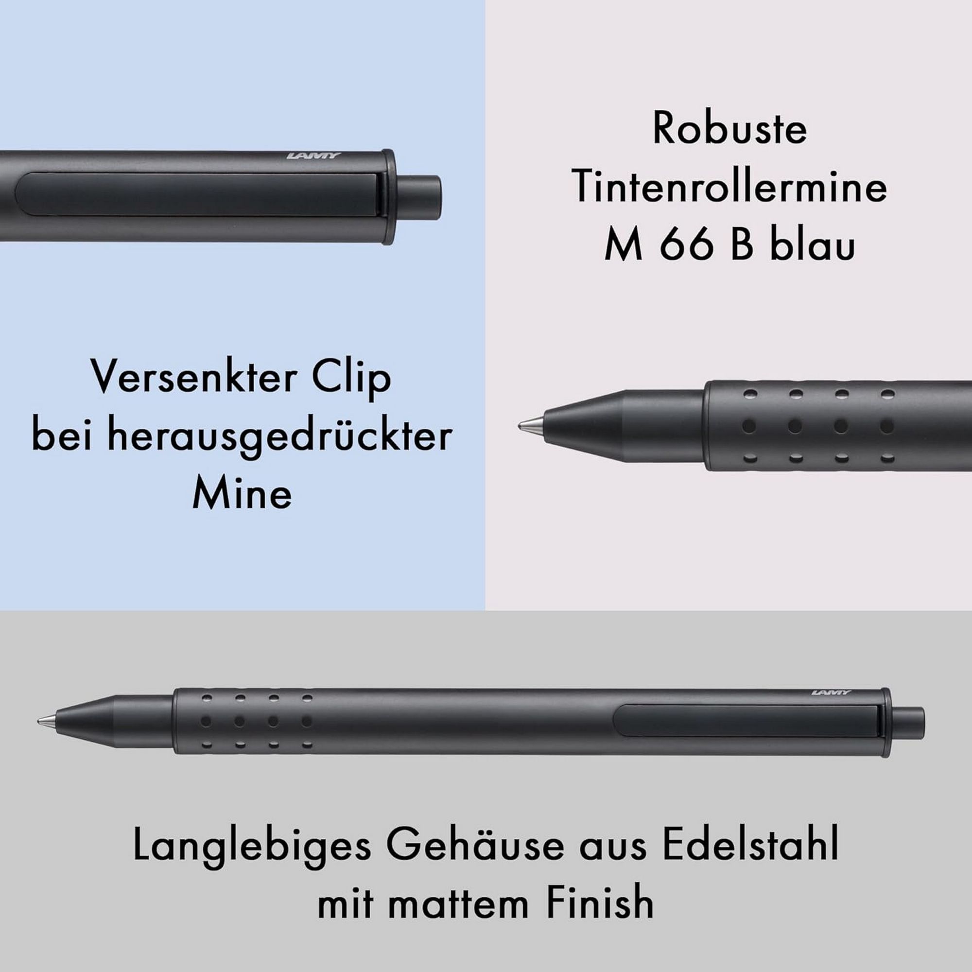 LAMY swift schwarz Tintenroller Edelstahl Strichbreite B...