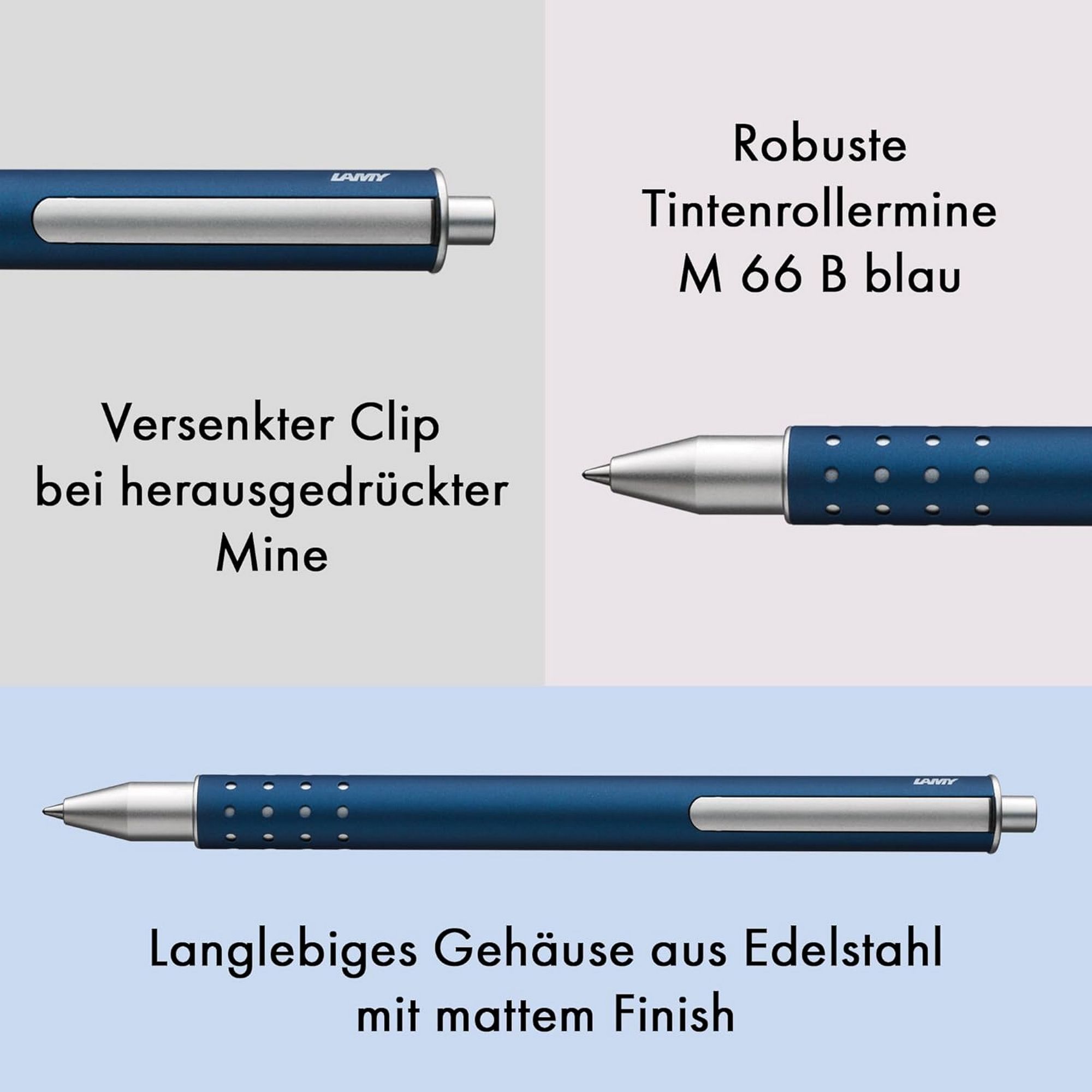 LAMY swift imperialblue Tintenroller Edelstahl Strichbre...