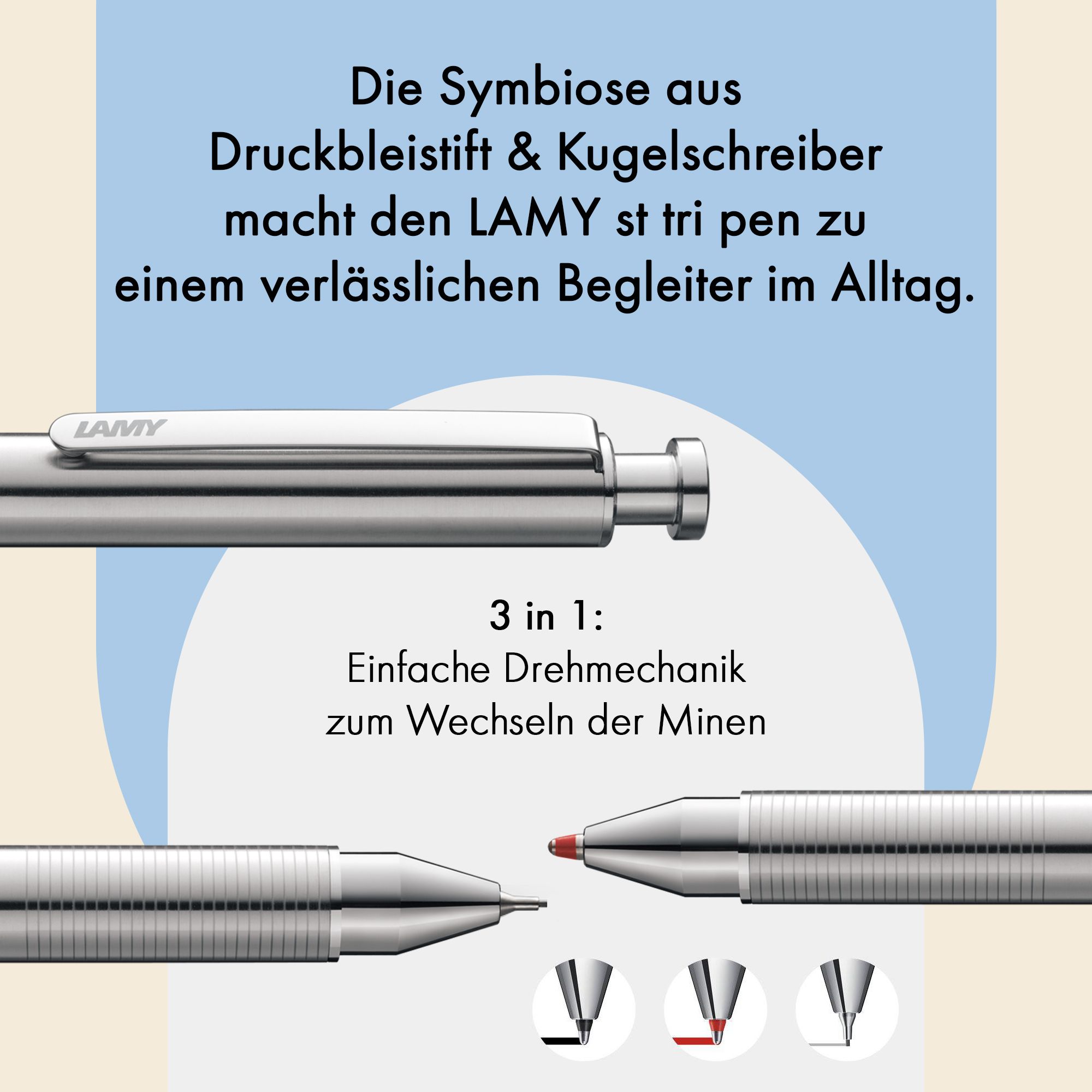 LAMY Edelstahl Druckbleistift und Kugelschreiber in Eine...