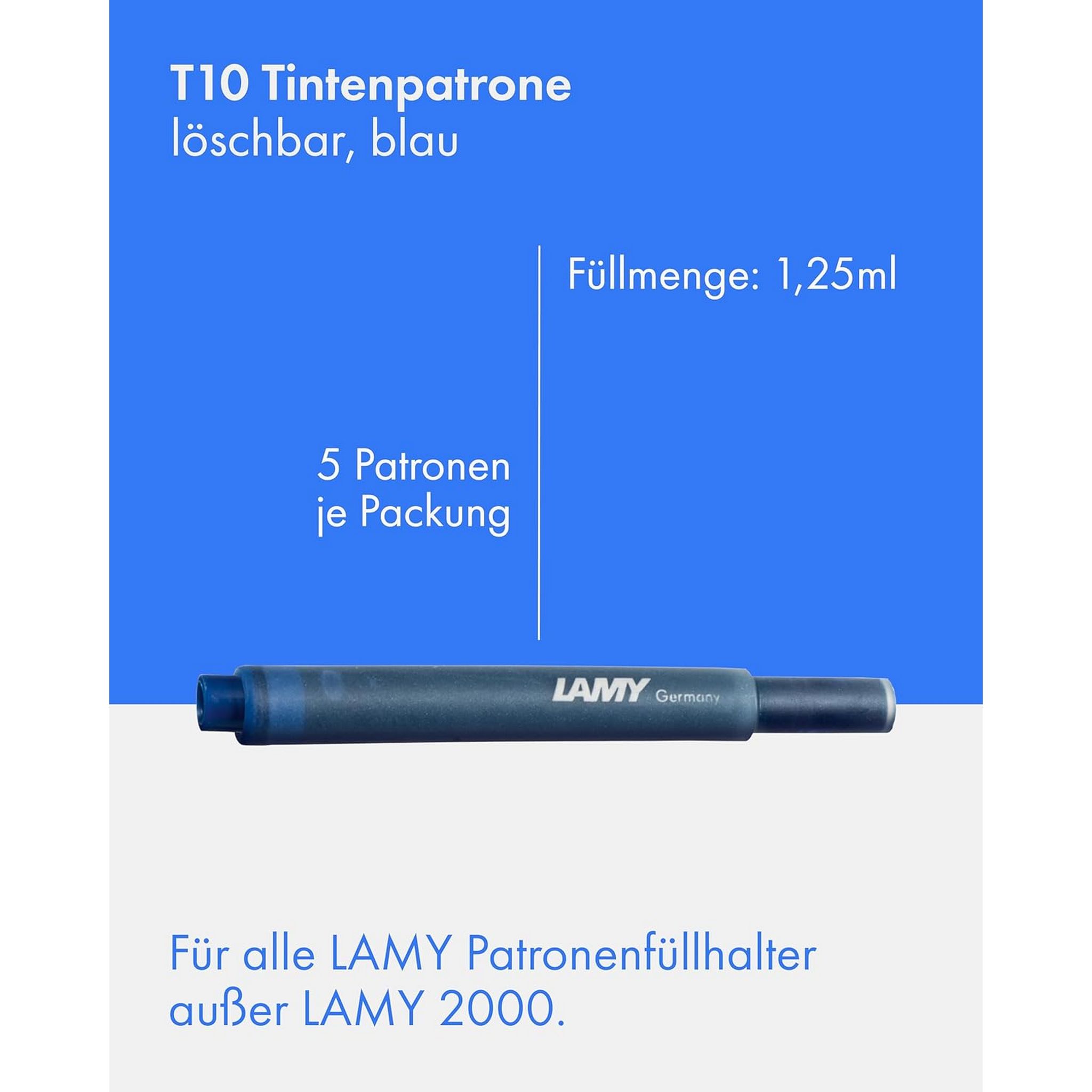 LAMY 6er Set - 30x Tintenpatronen T10 825 BLAU l�schbar