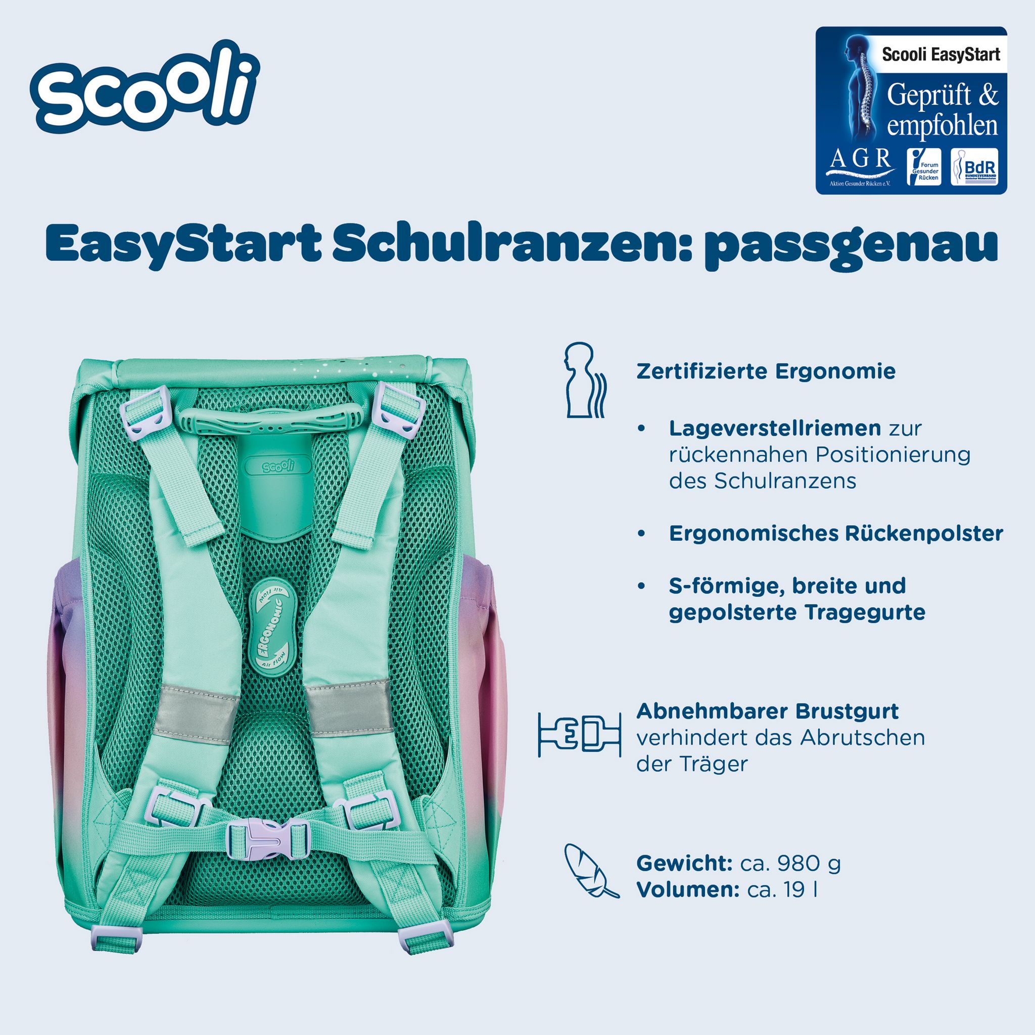 SCOOLI EasyStart Schmetterling Schulranzen Set, 5tlg.