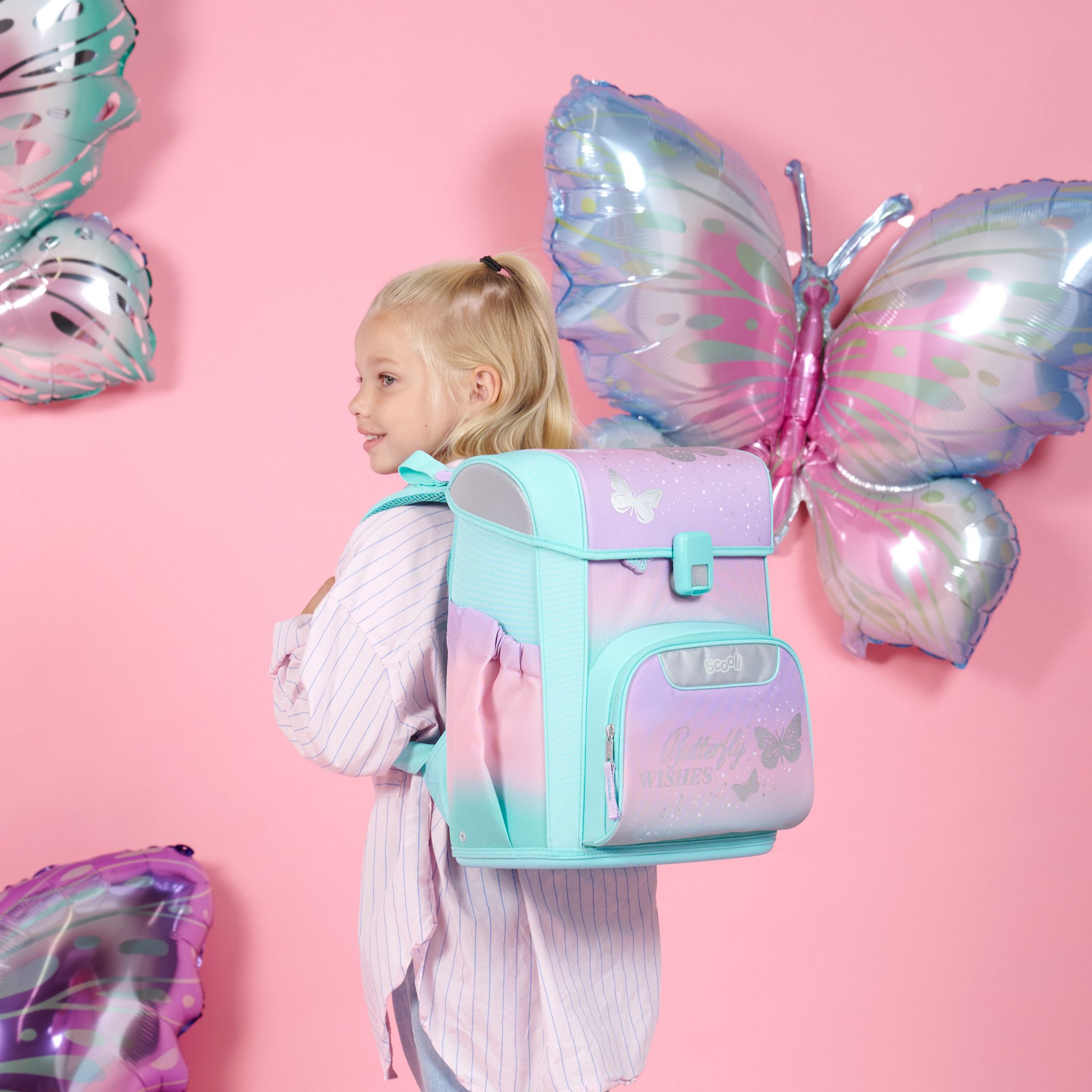 SCOOLI EasyStart Schmetterling Schulranzen Set, 5tlg.