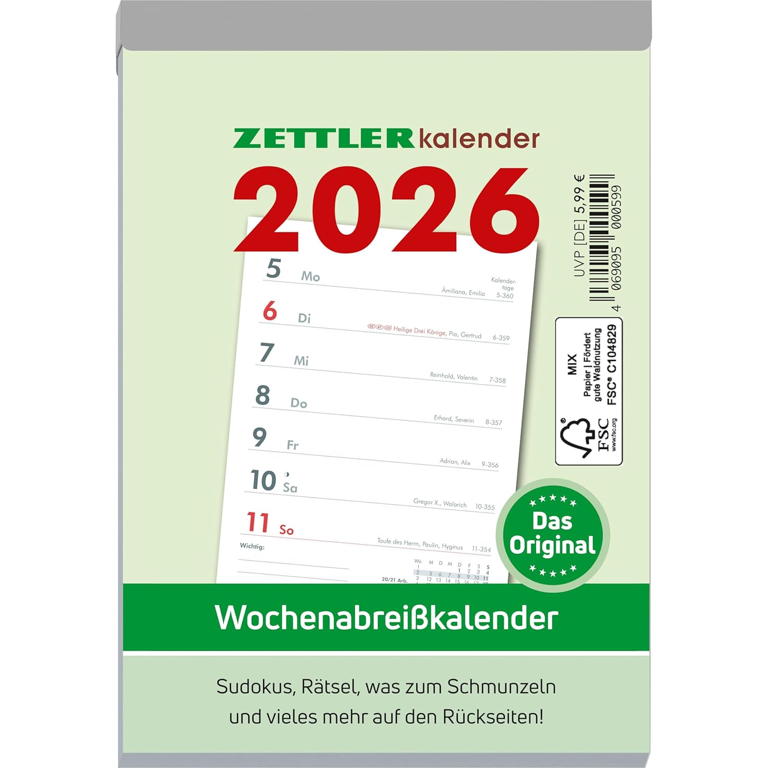 ZETTLER Wochenabrei�kalender 2026 Abrei�block Kalender 1...