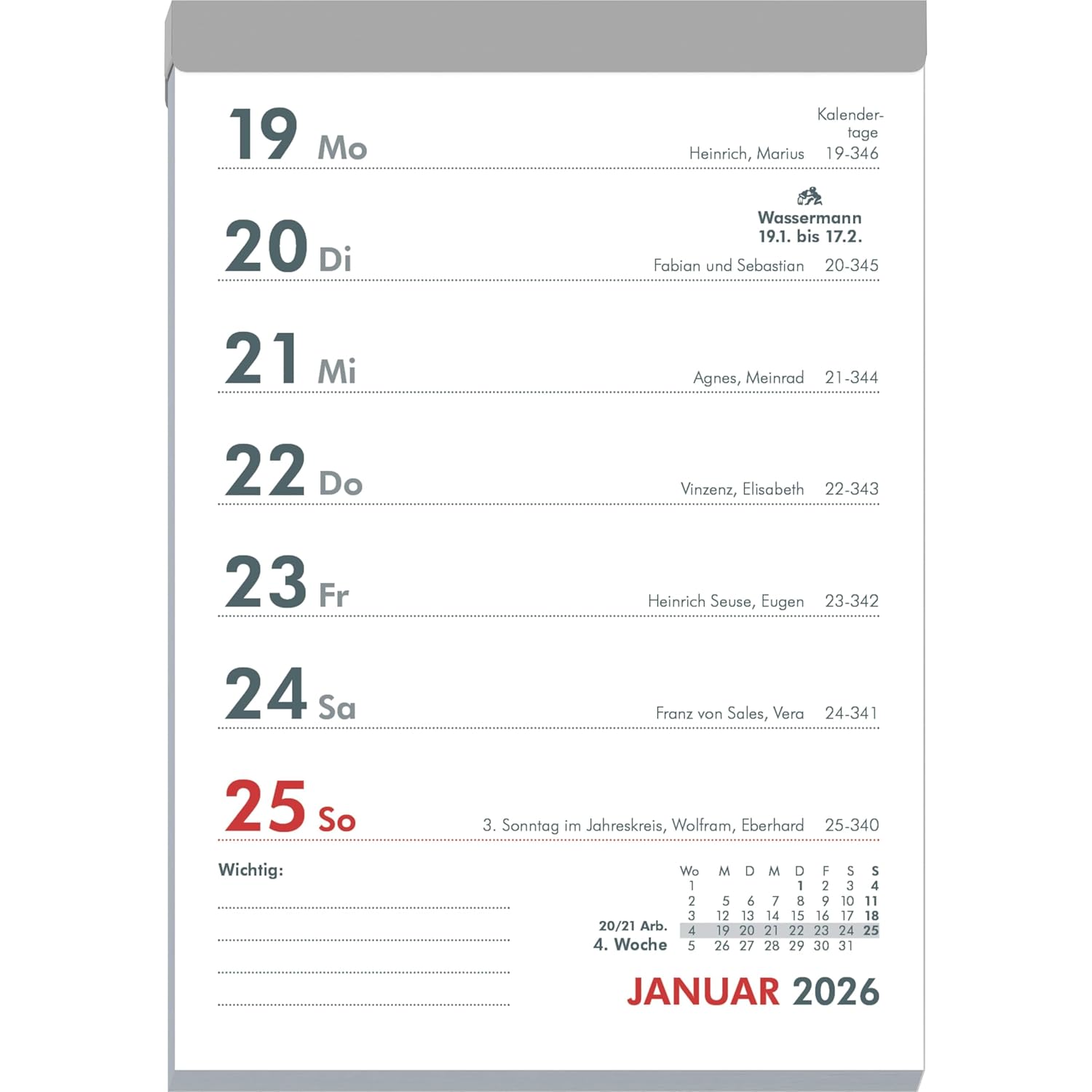 ZETTLER Wochenabrei�kalender 2026 Abrei�block Kalender 1...