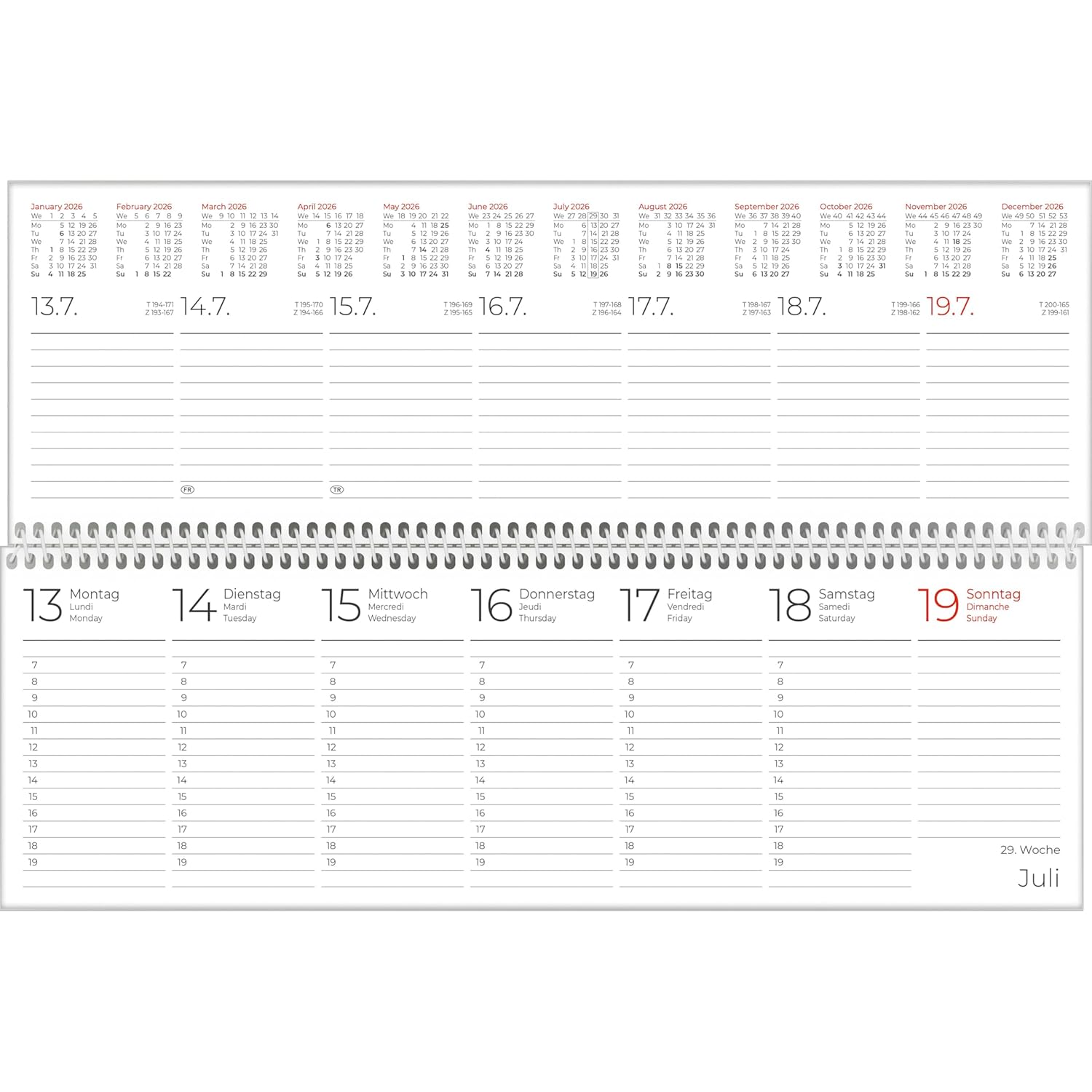 ZETTLER 2026 Pultkalender 1W 2S blau Querkalender Spiral...