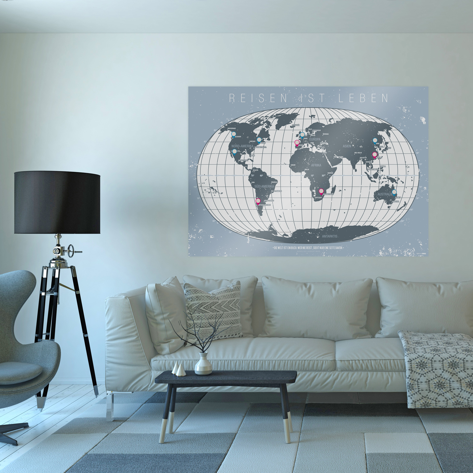 Poster Weltkarte Reiseziele DIN A0 250 g mit Schutzlack ...