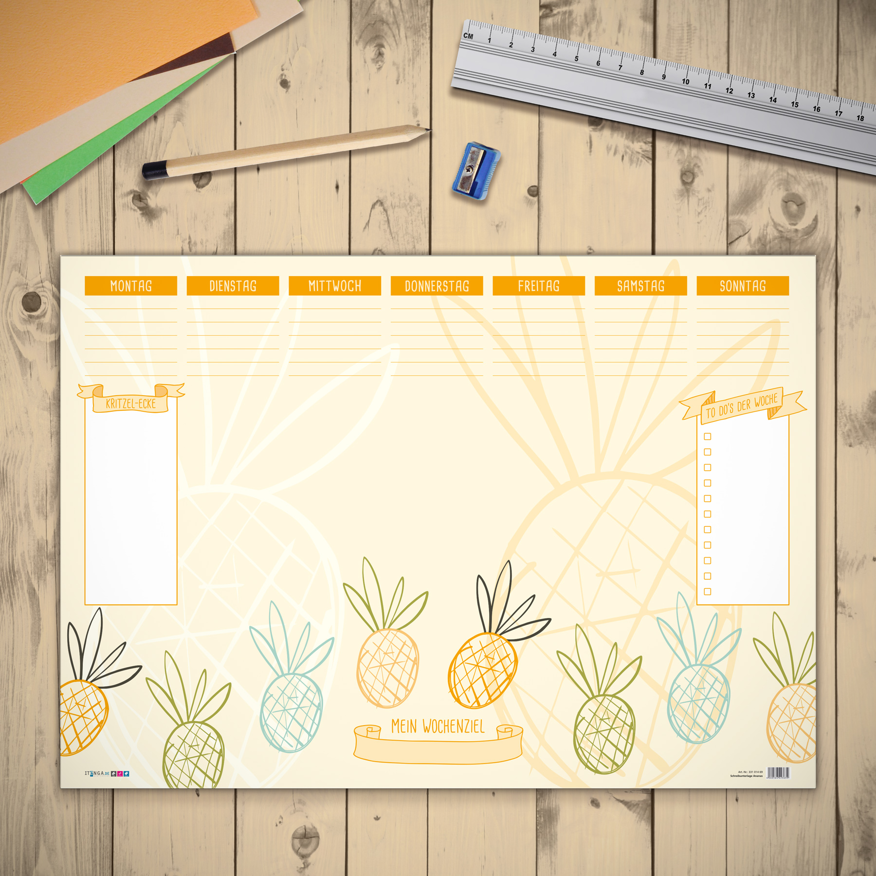 itenga Schreibtischunterlage Ananas DIN A2 50 Blatt