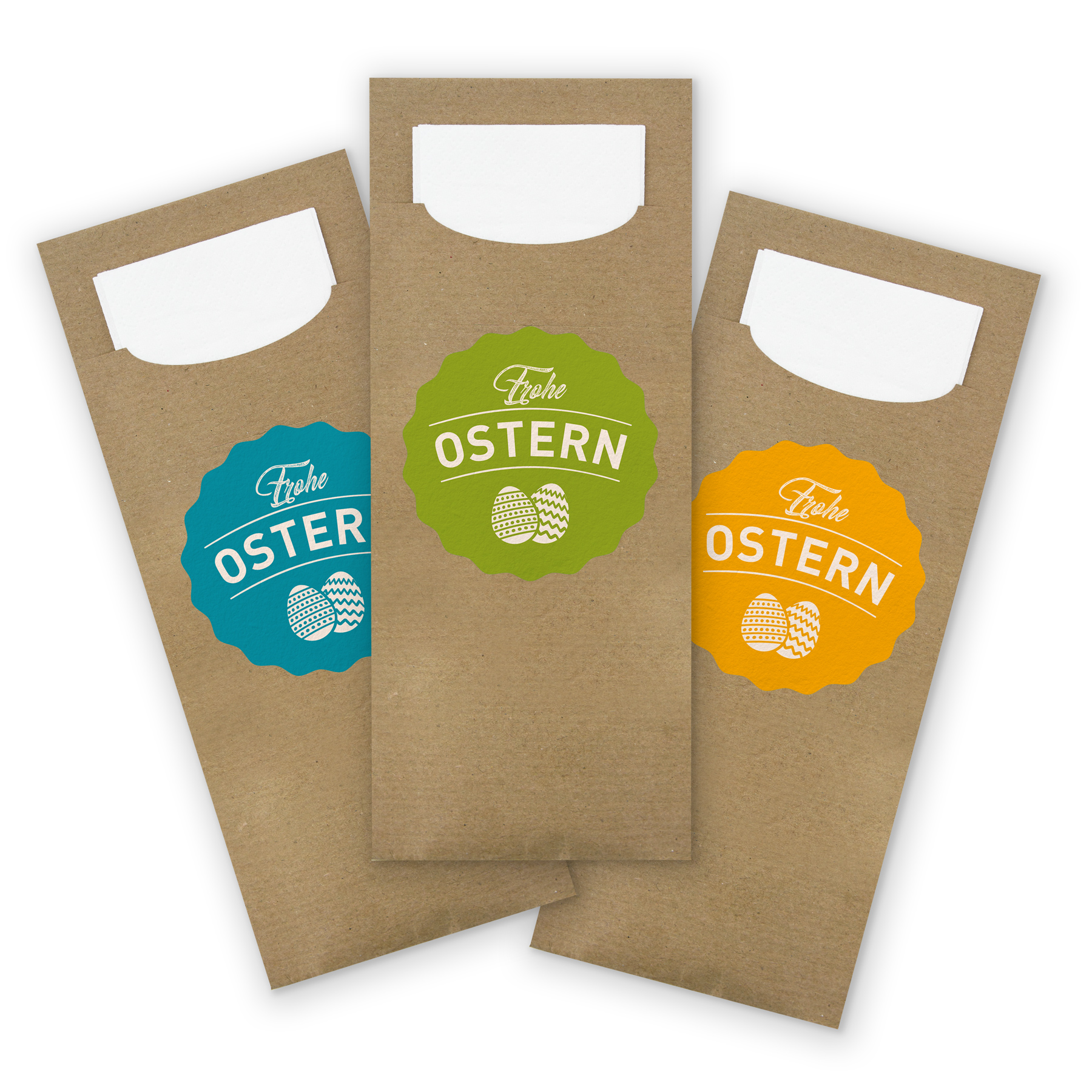 ITENGA 24x Bestecktasche braun + Aufkleber Frohe Ostern