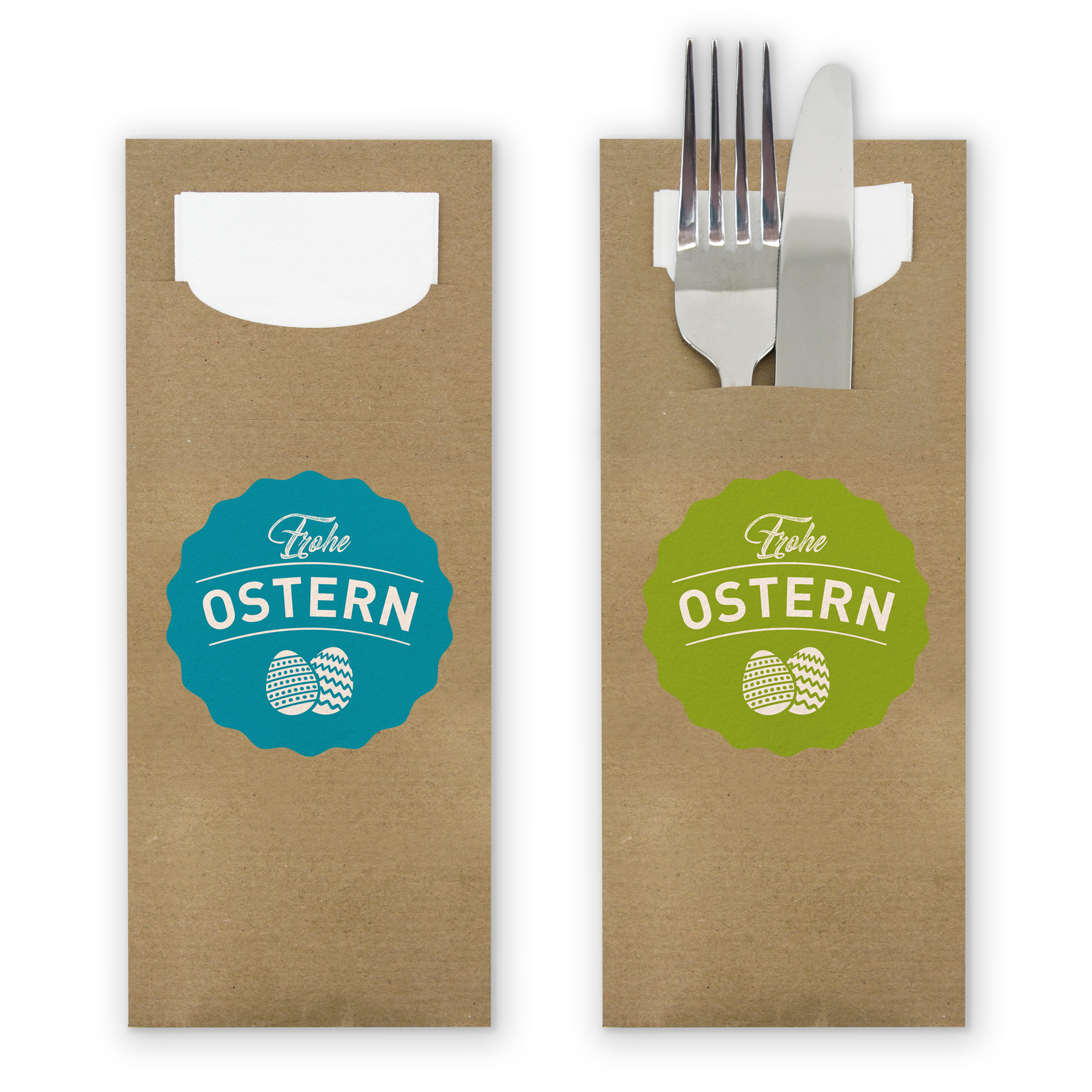 ITENGA 24x Bestecktasche braun + Aufkleber Frohe Ostern