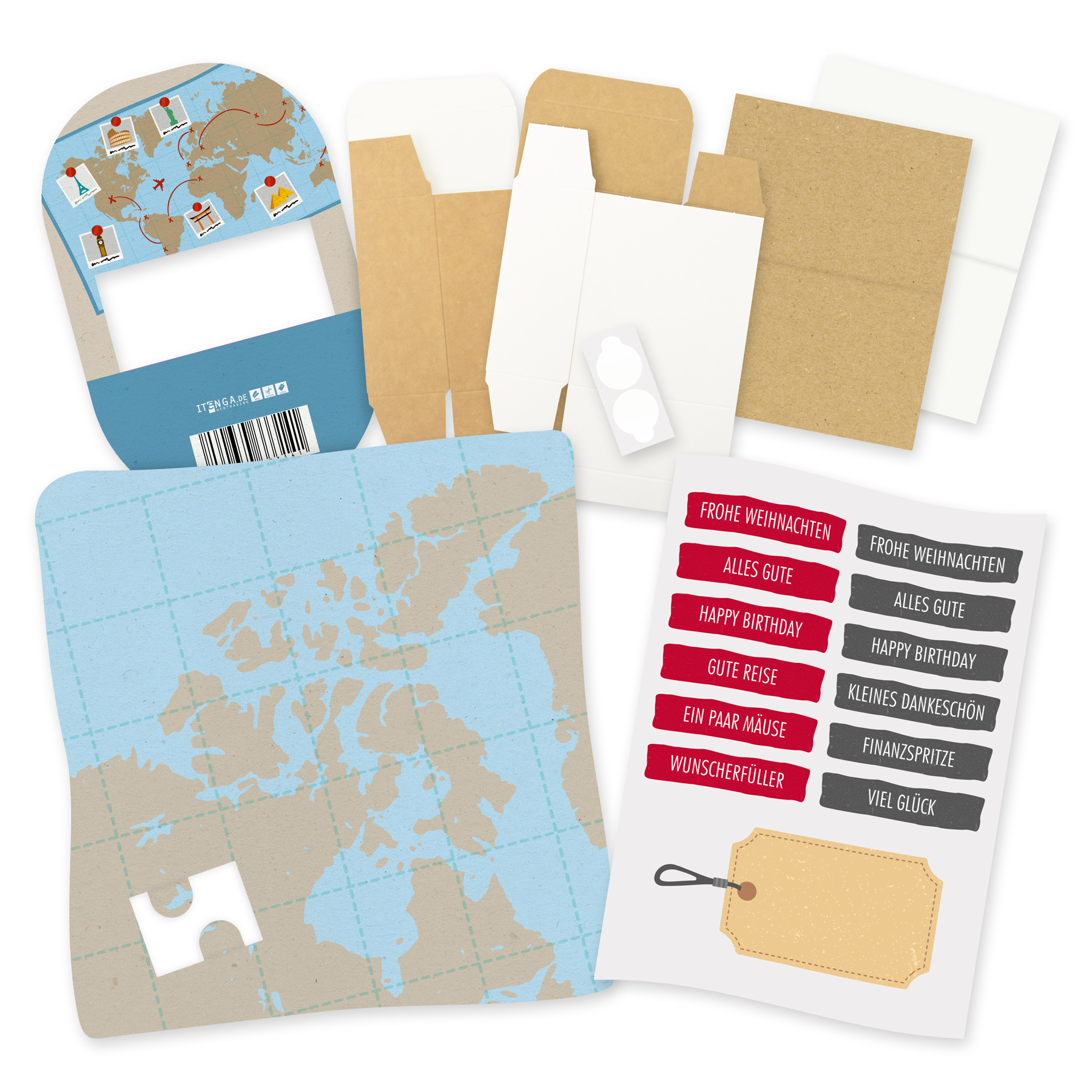 itenga Geldgeschenkverpackung Weltkarte (Motiv 49) mit B...