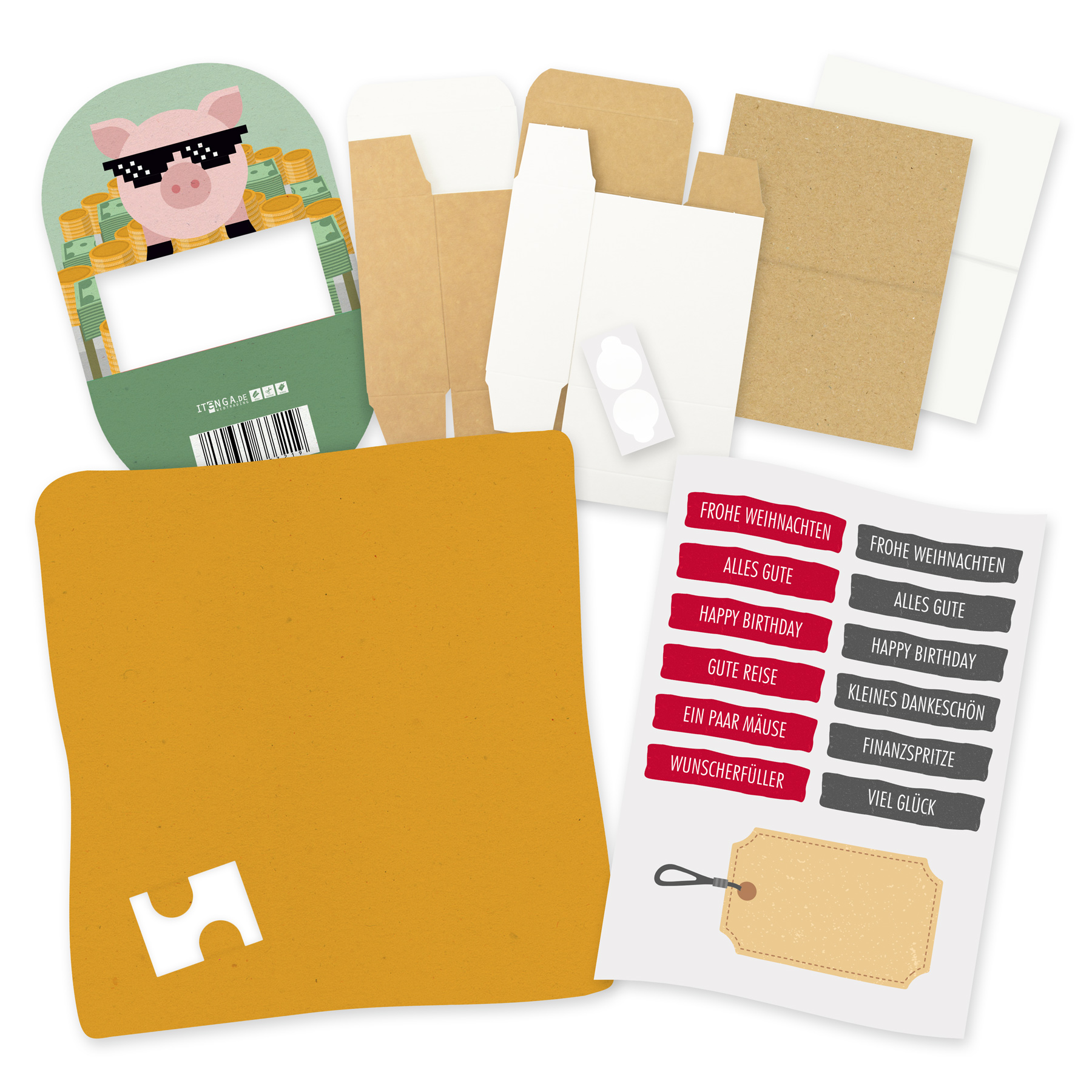 itenga Geldgeschenkverpackung Sparschwein mit Sonnenbril...