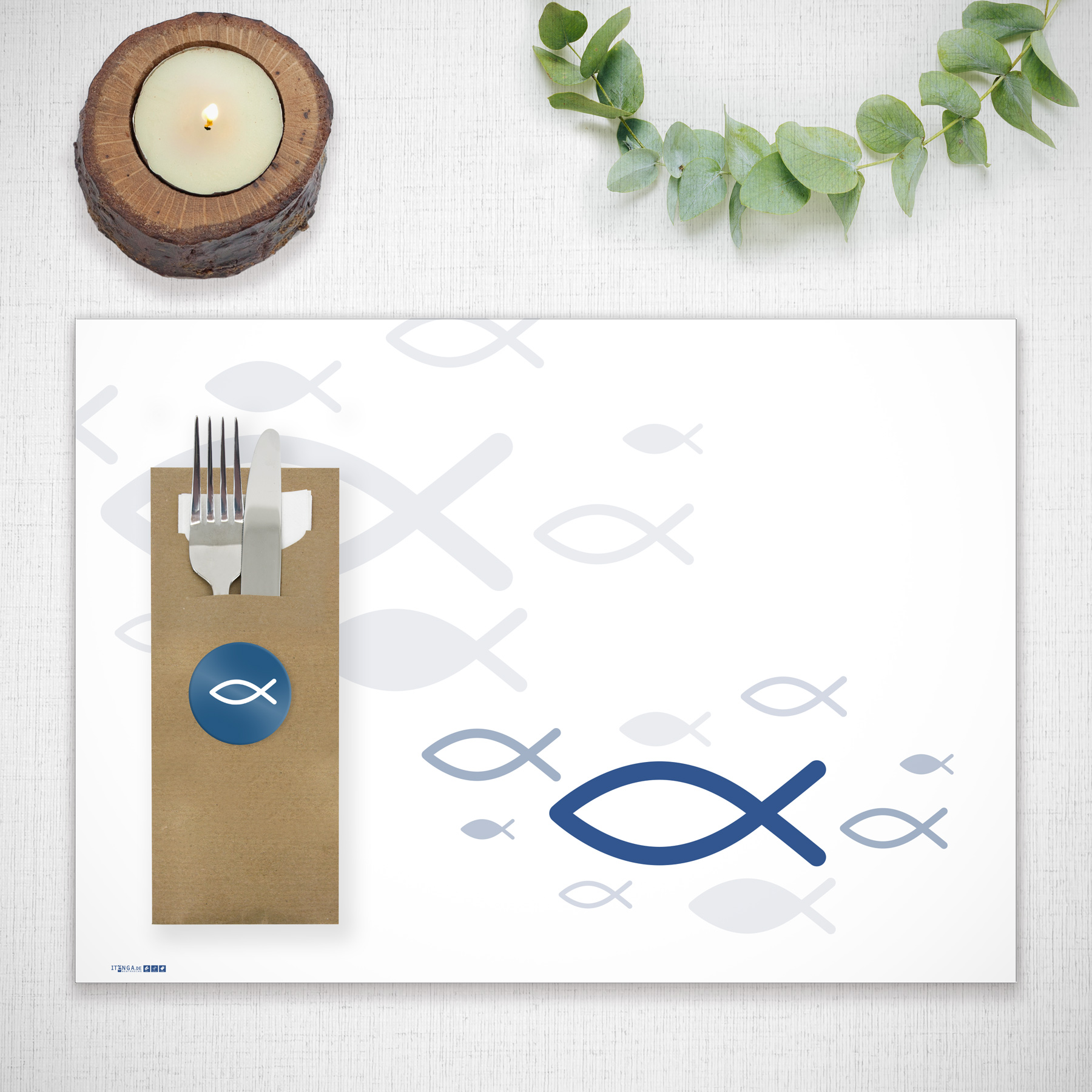 itenga Platzset Tischset Kommunion Taufe "Fisch" blau DI...