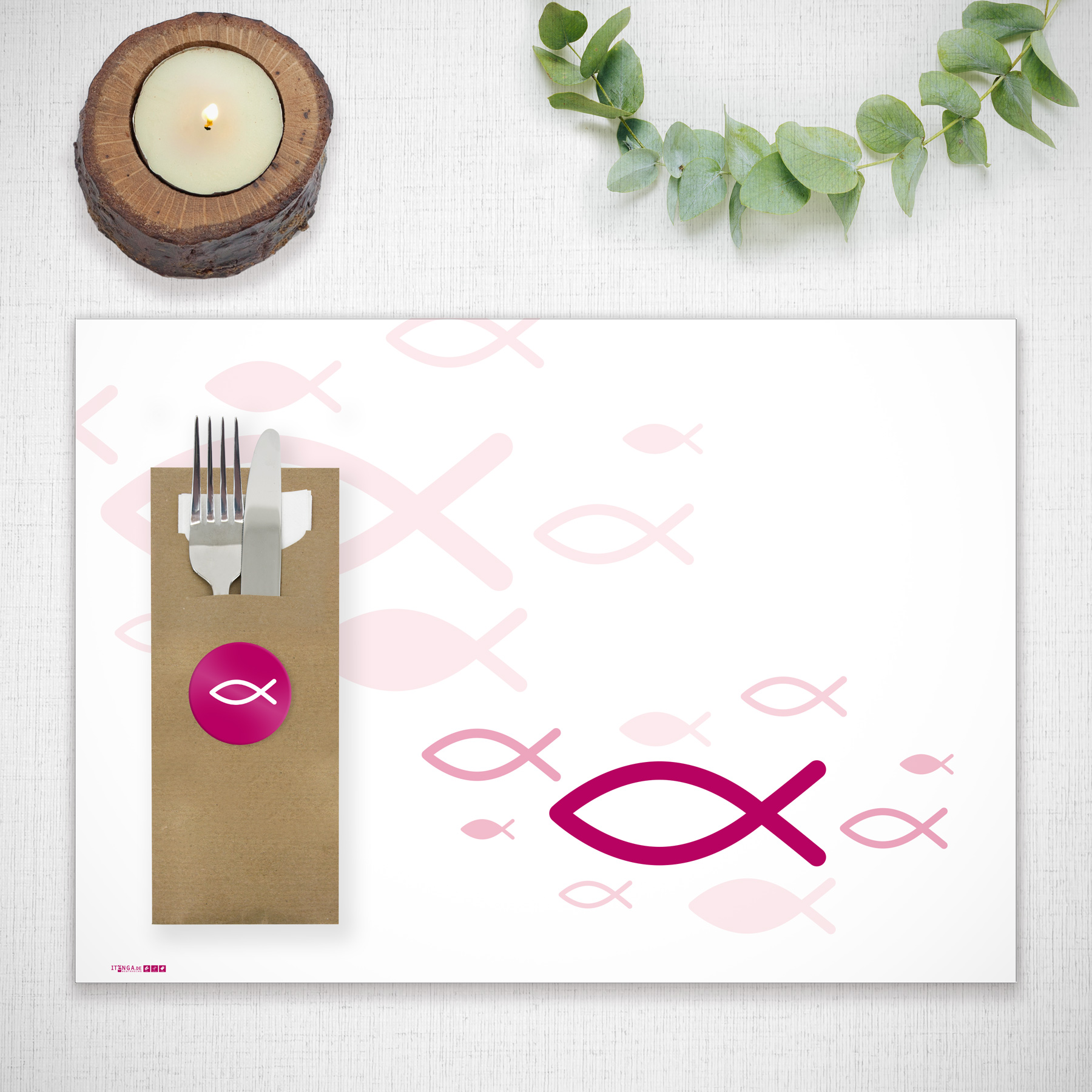 itenga Platzset Tischset Kommunion Taufe "Fisch" pink DI...