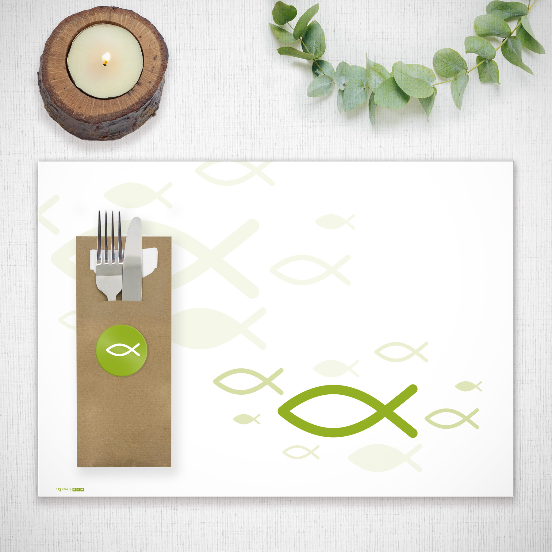 ITENGA Platzset Tischset Kommunion Taufe "Fisch" gr�n DI...