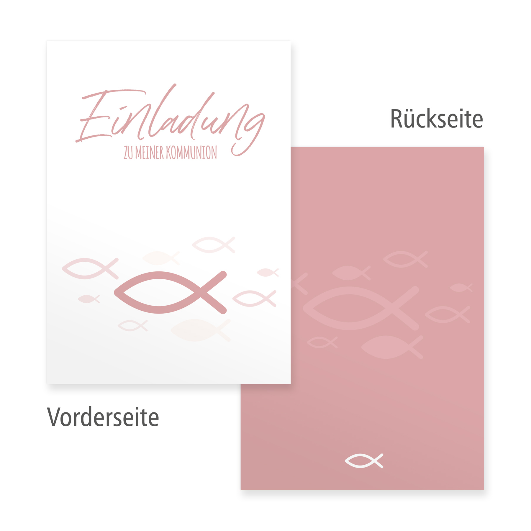 itenga 6x Klappkarten Fisch altrosa Einladung zur Kommun...