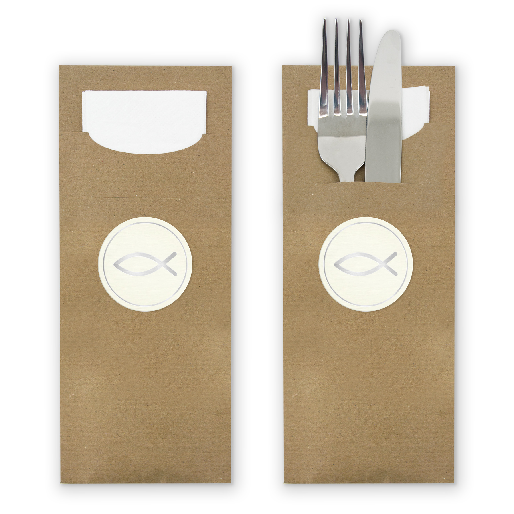 itenga 24x Bestecktaschen + Stickerbogen "Fisch Silber" ...