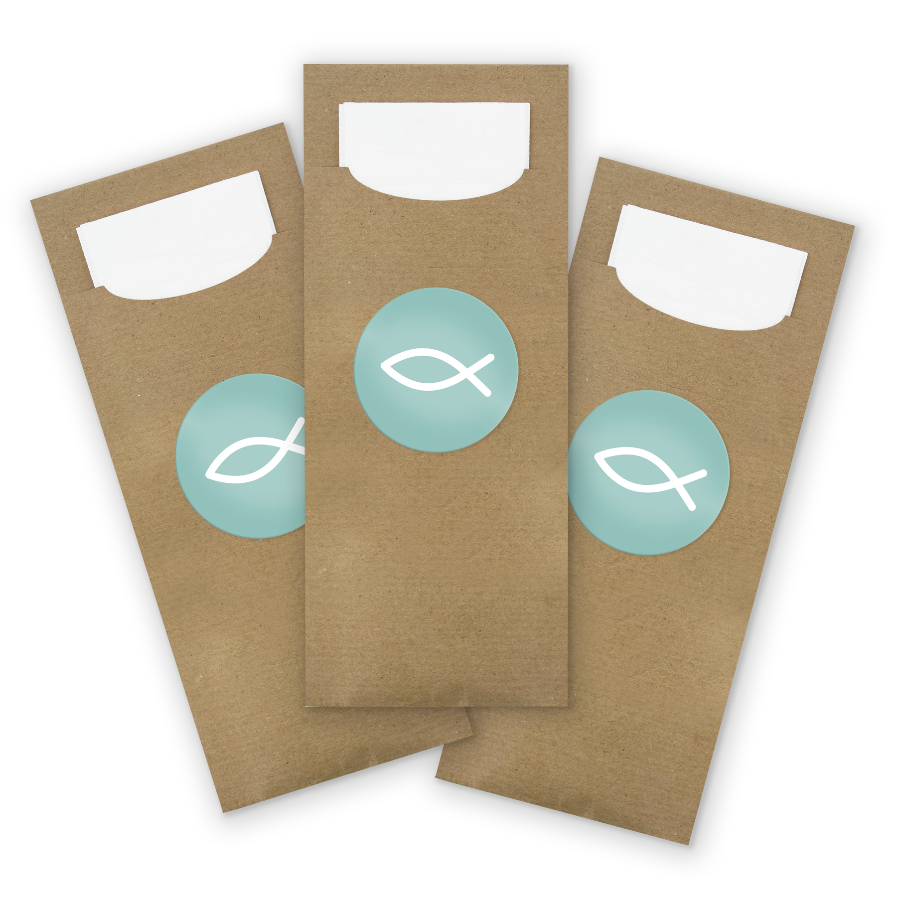 itenga 24x Bestecktaschen + Stickerbogen "Fisch T�rkis" ...