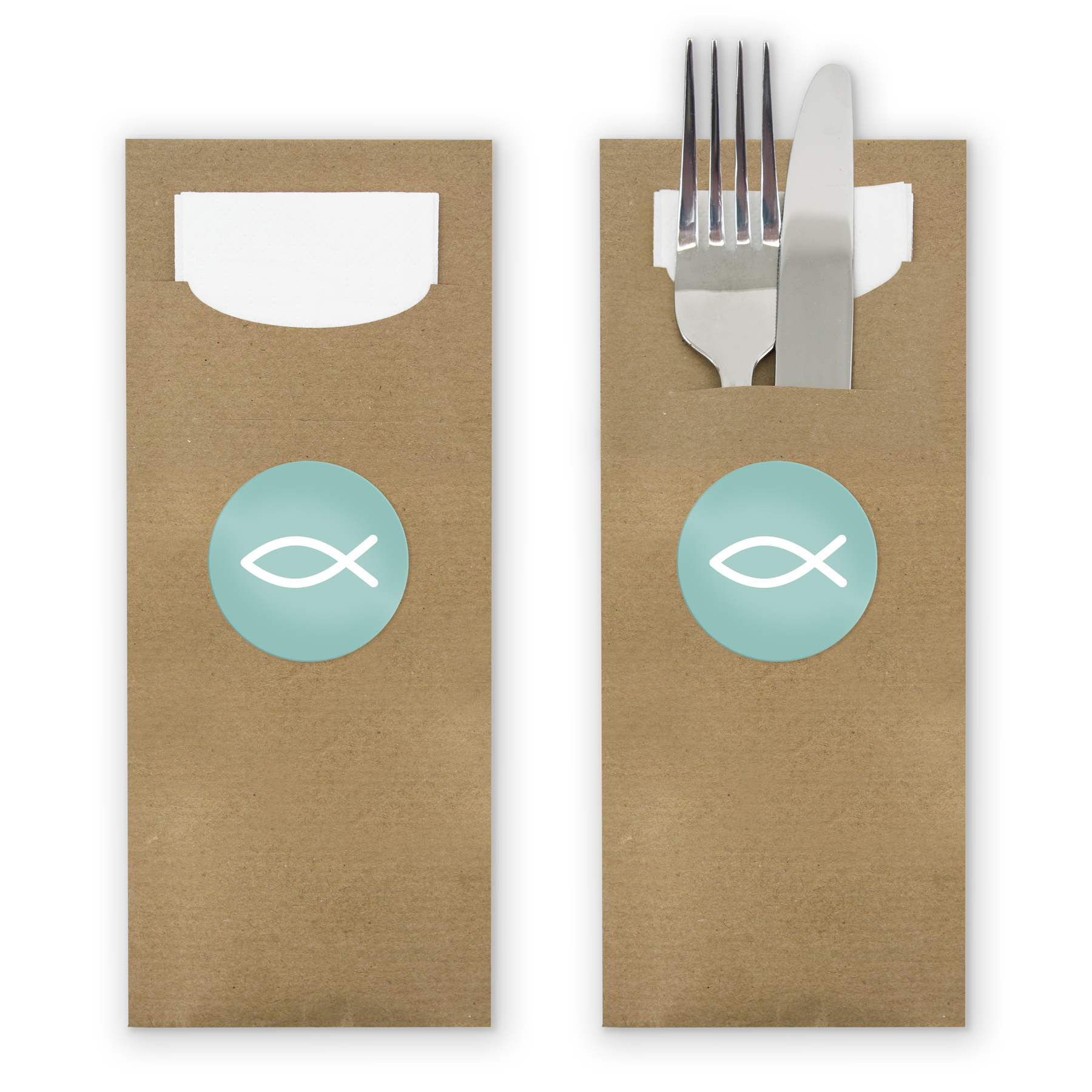 itenga 24x Bestecktaschen + Stickerbogen "Fisch T�rkis" ...