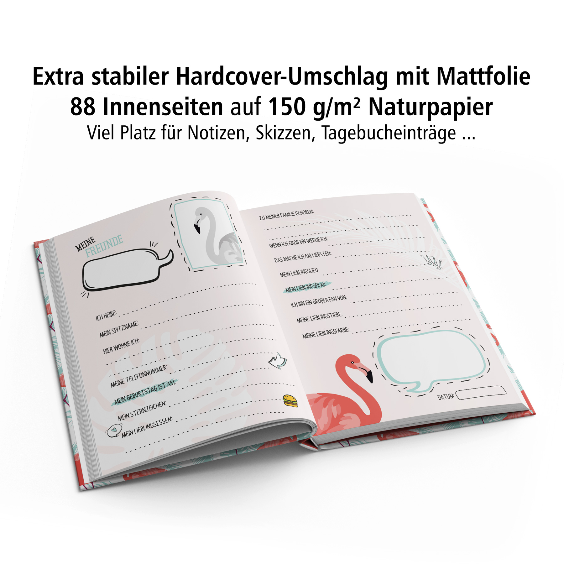 itenga Freundebuch Flamingo Muster DIN A5, 88 Seiten