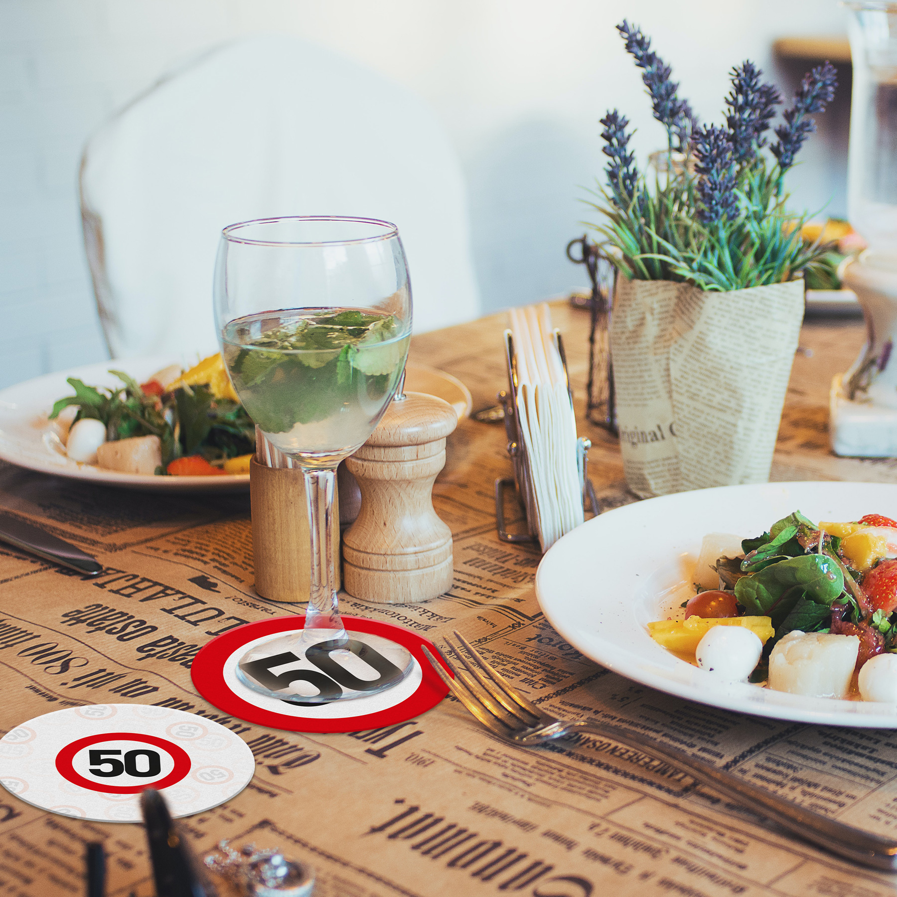 itenga 40x Bierdeckel Verkehrsschild 50 I Rot Wei� I Unt...