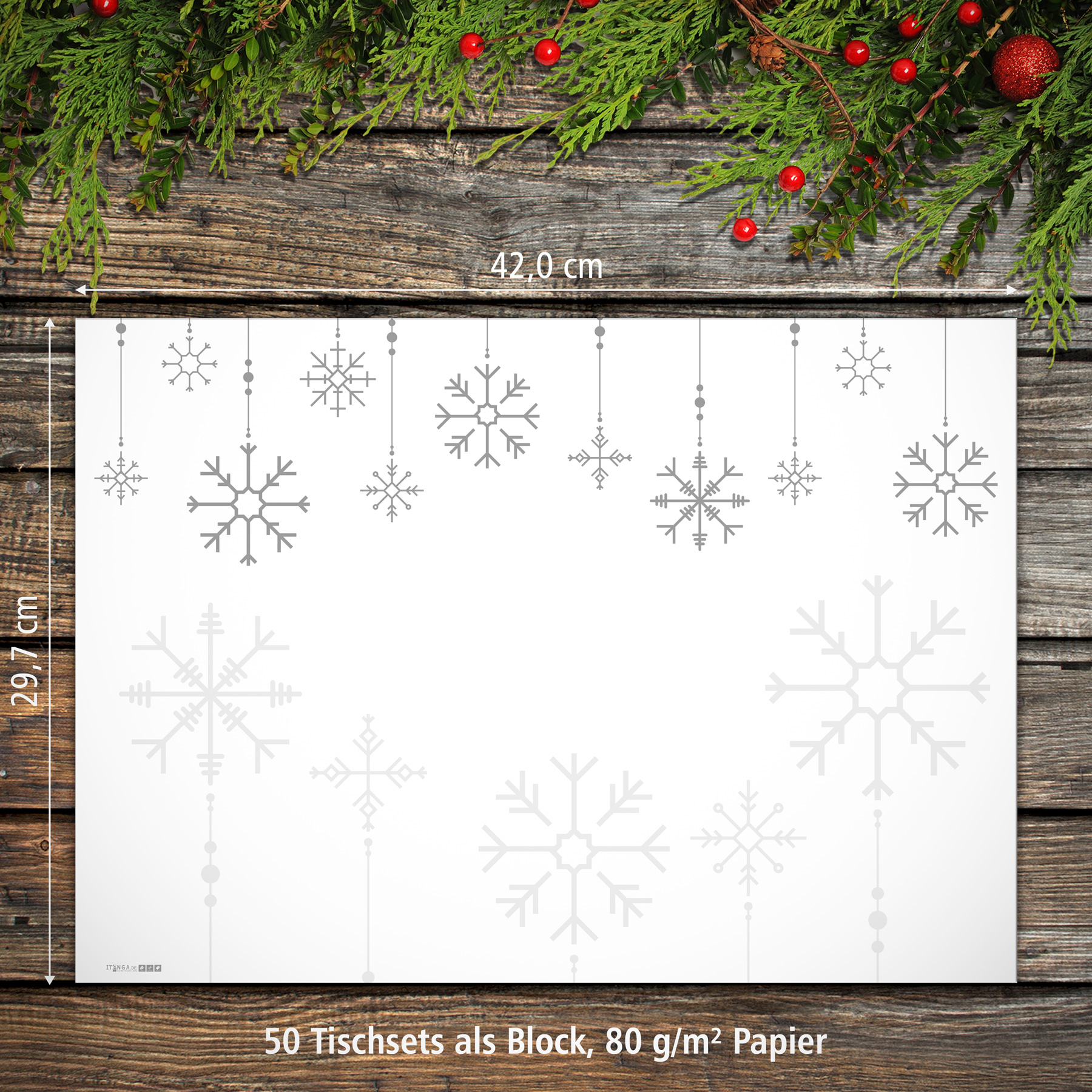 itenga Platzset Tischset "Schneeflocken" Grau Wei� DIN A...