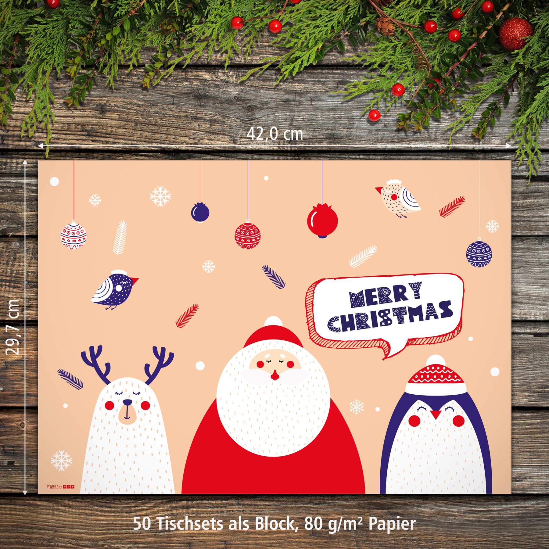 itenga Platzset Tischset "Merry Christmas Weihnachtsfigu...