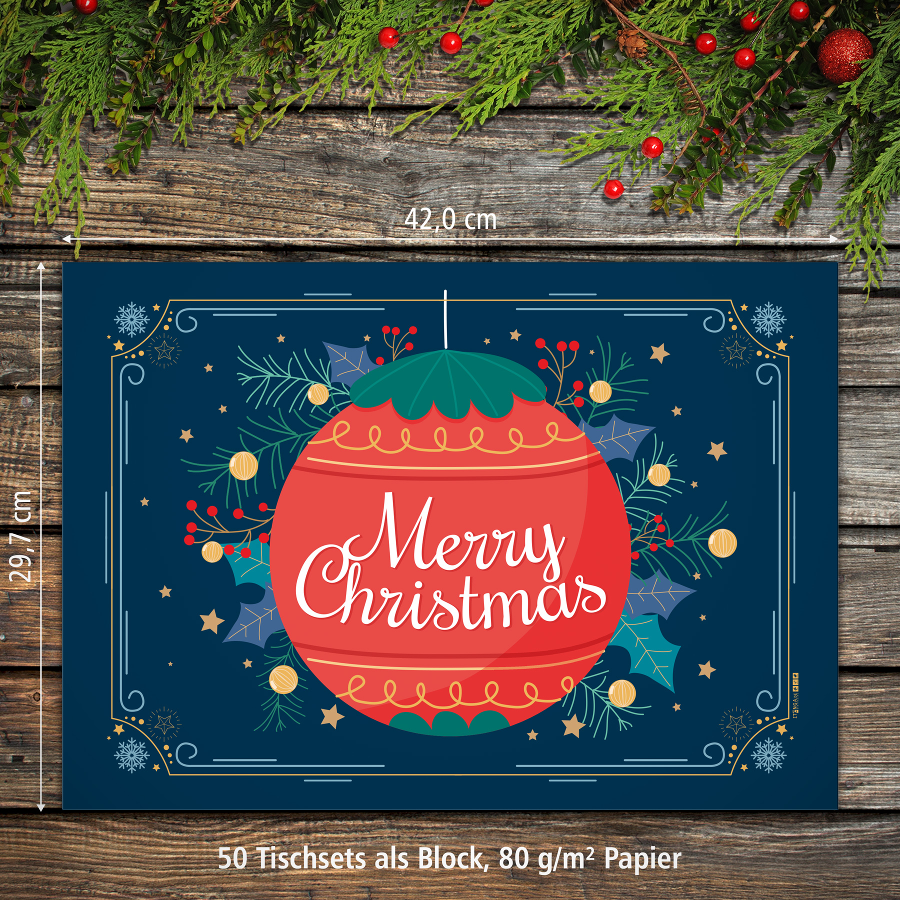 itenga Platzset Tischset "Merry Christmas Baumschmuck" D...