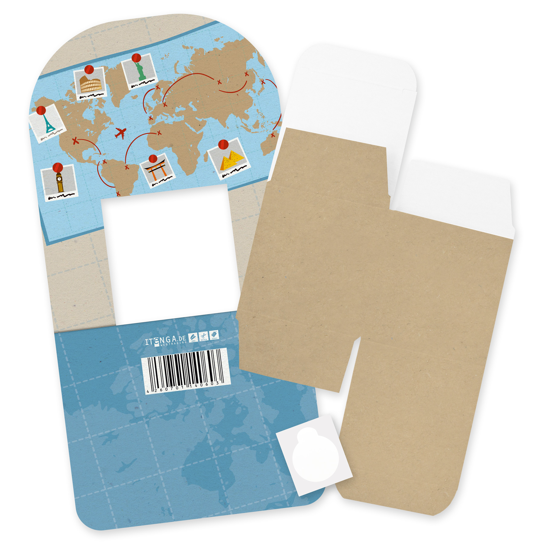 itenga Geldgeschenkverpackung Basic Weltkarte I Aufstell...