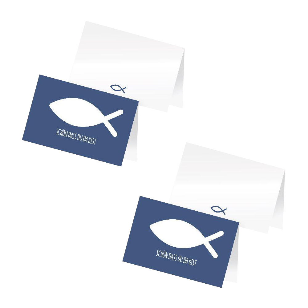 itenga 48x Tischkarte Fisch BLAU Kommunion Taufe Konfirm...