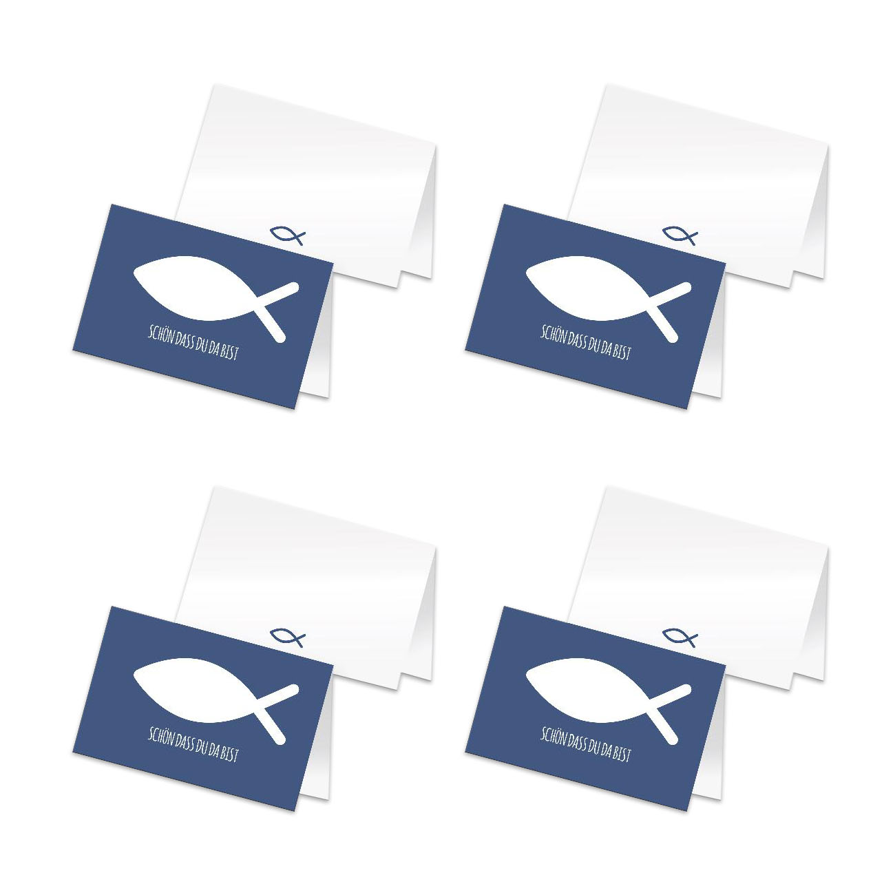 itenga 96x Tischkarte Fisch BLAU Kommunion Taufe Konfirm...
