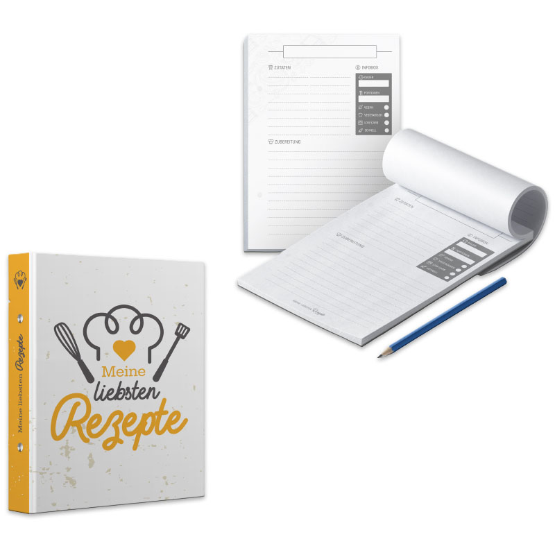 SET - itenga Rezeptordner Ringbuch Kochm�tze gelb grau D...