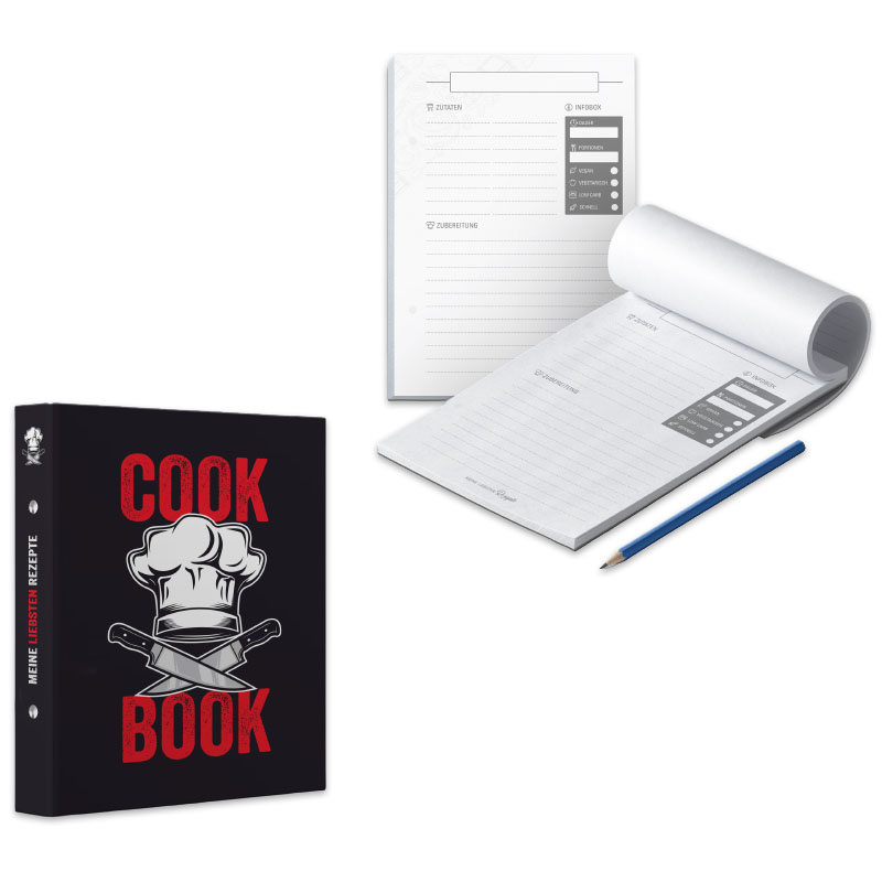 SET - itenga Rezeptordner Ringbuch Kochm�tze Messer schw...