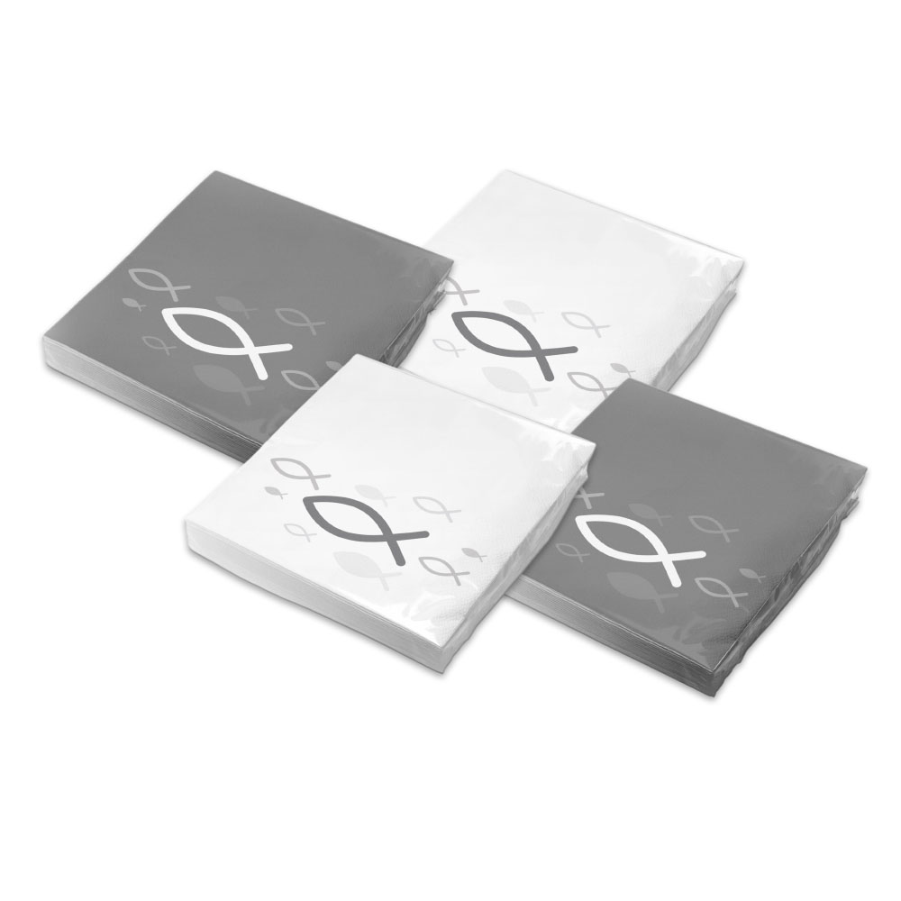 SET - 80x ITENGA Servietten Fisch Mix (40x Grau Wei� und...
