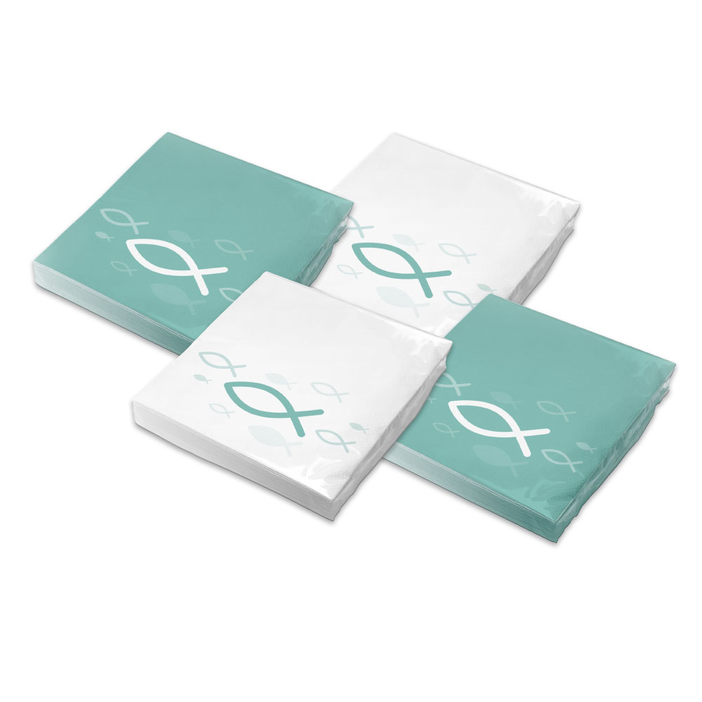 SET - 80x itenga Servietten Fisch Mix (40x T�rkis Wei� u...