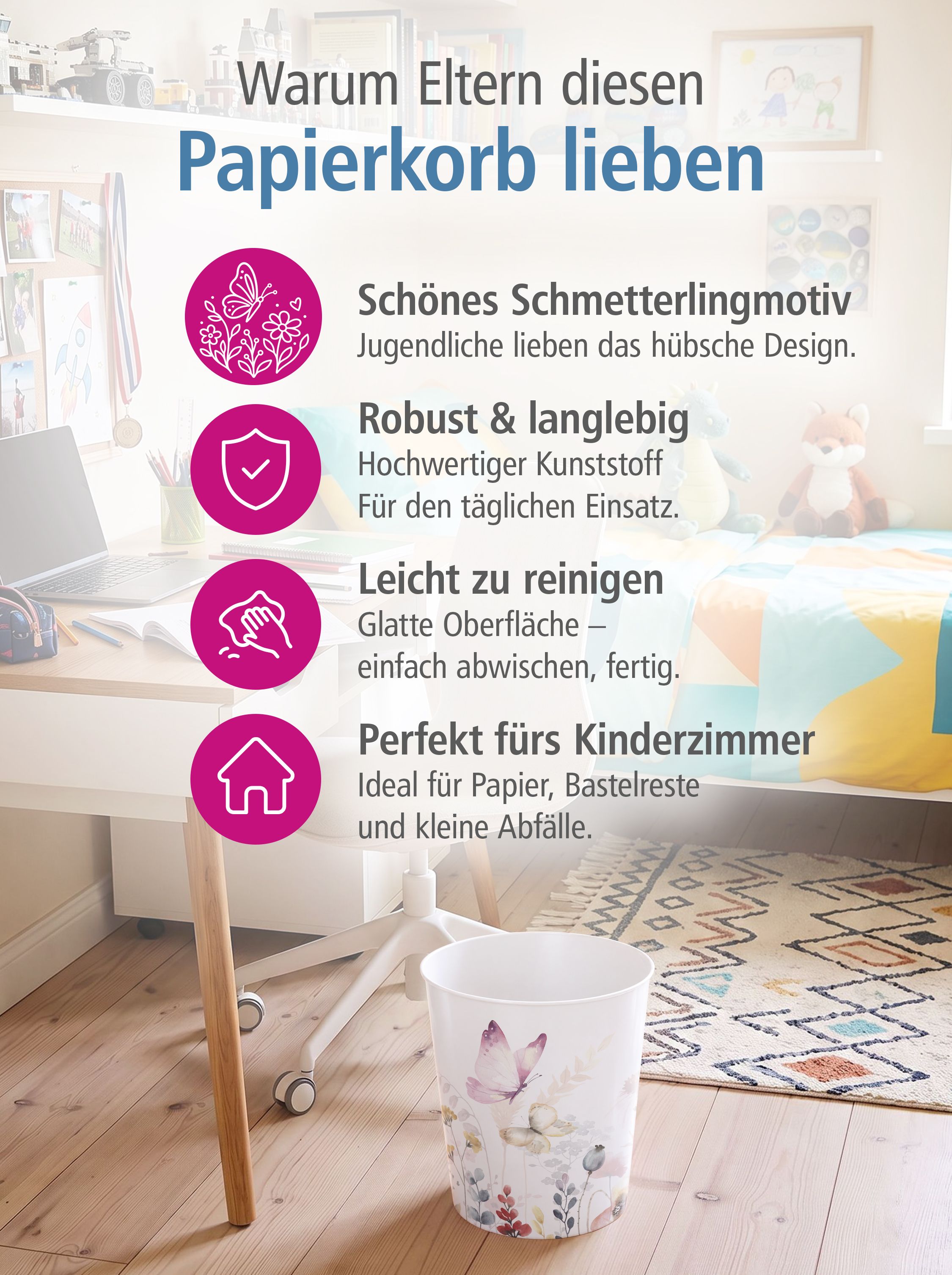 itenga Papierkorb f�r Kinder - Motiv Schmetterling - ca....