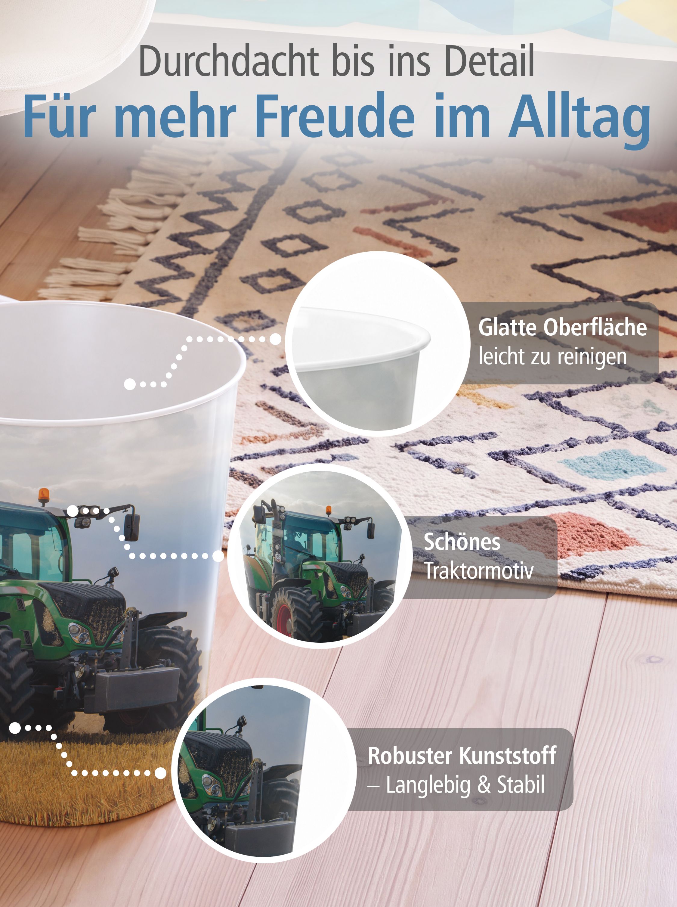 itenga Papierkorb f�r Kinder - Motiv Traktor - ca. 11 Liter