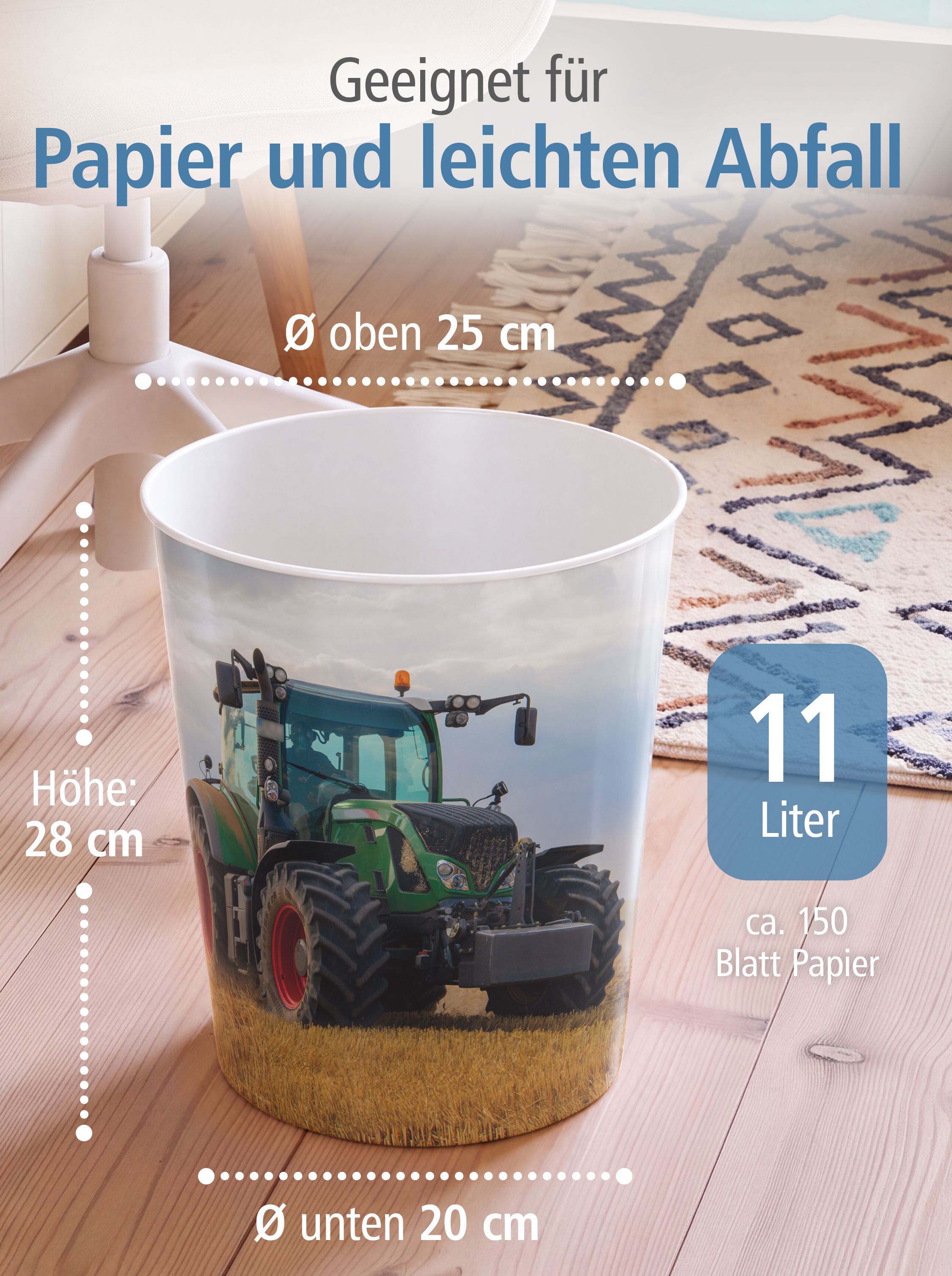 itenga Papierkorb f�r Kinder - Motiv Traktor - ca. 11 Liter