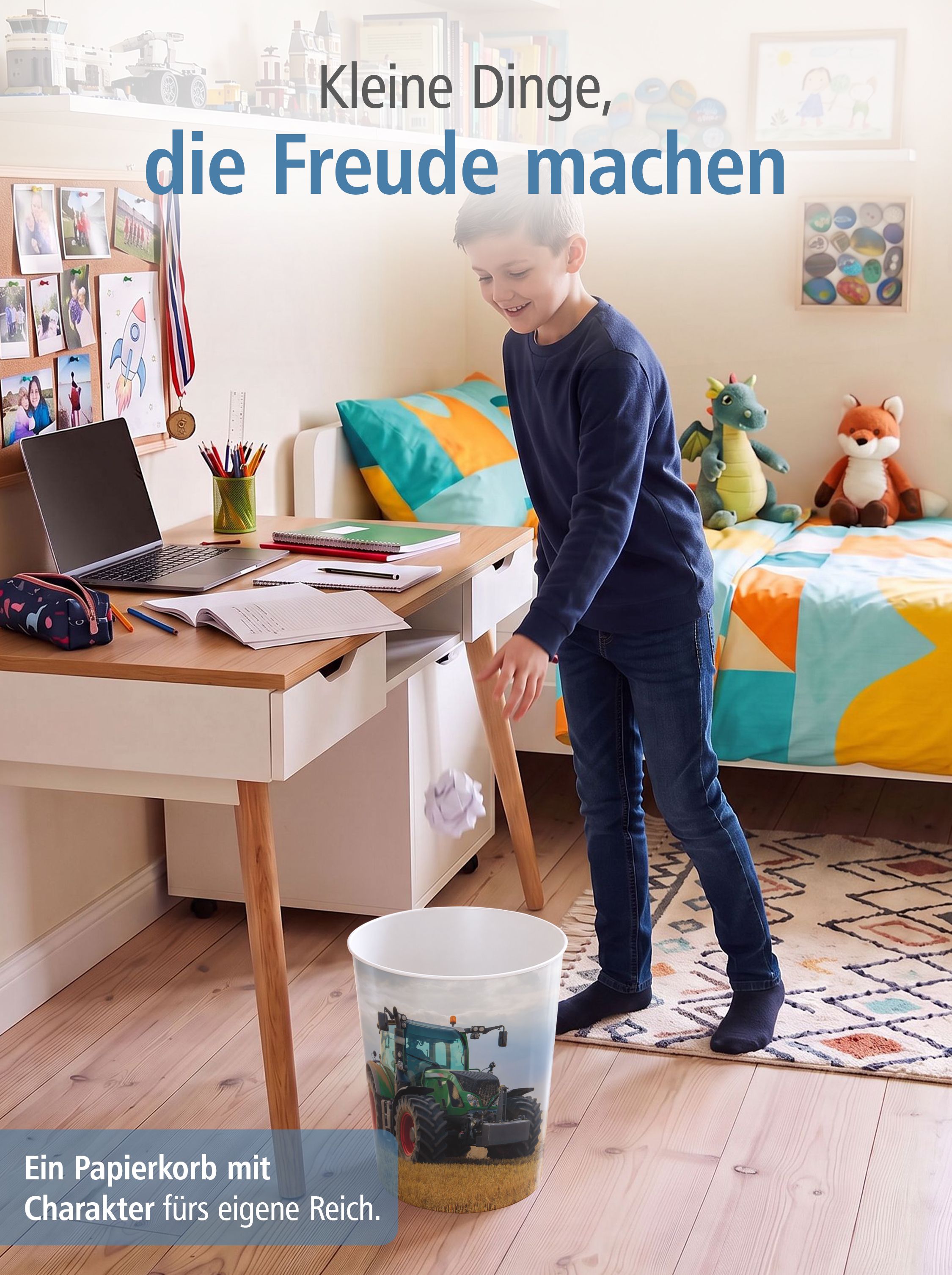 itenga Papierkorb f�r Kinder - Motiv Traktor - ca. 11 Liter