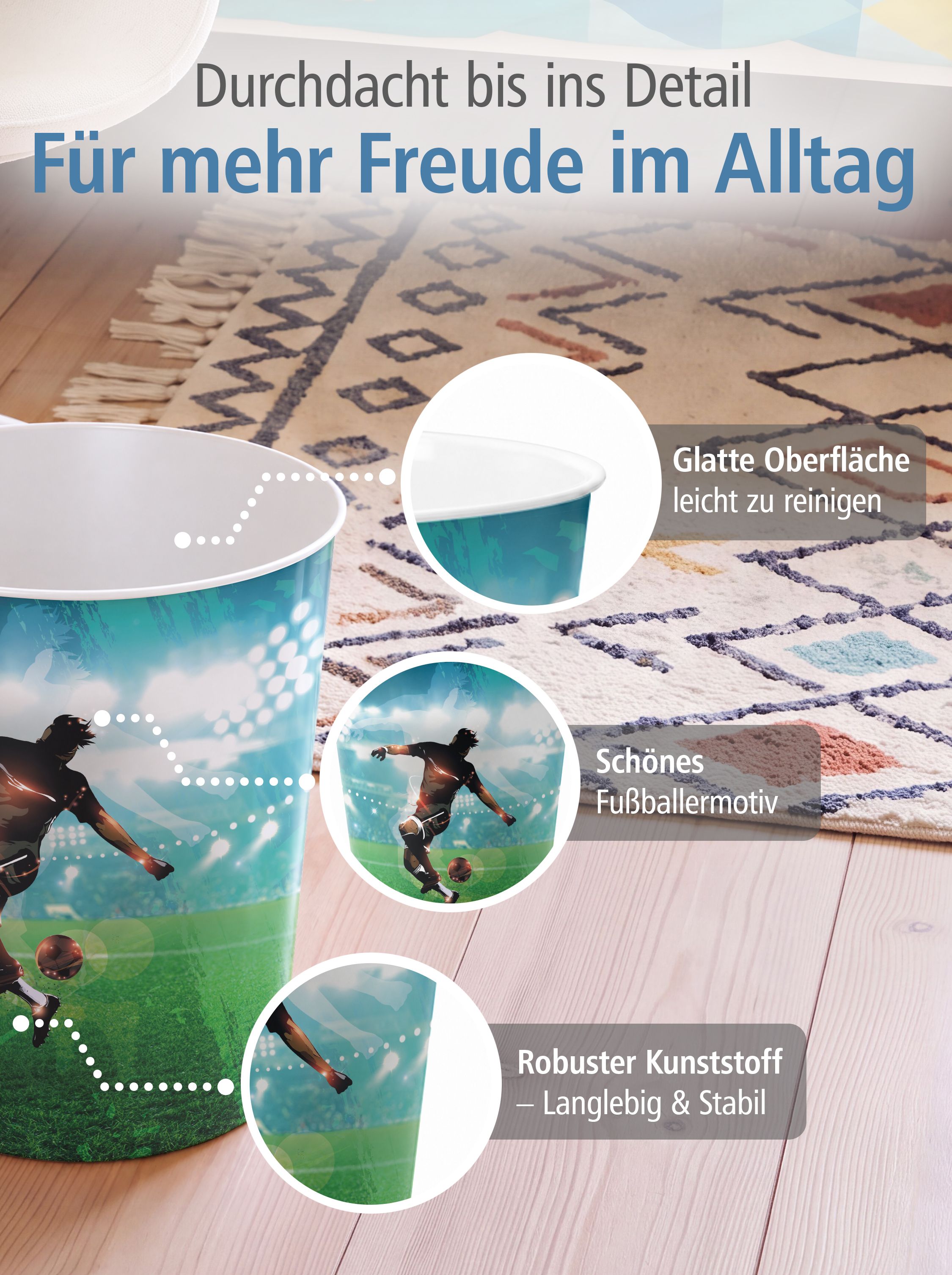 itenga Papierkorb f�r Kinder - Motiv Fu�baller - ca. 11 ...